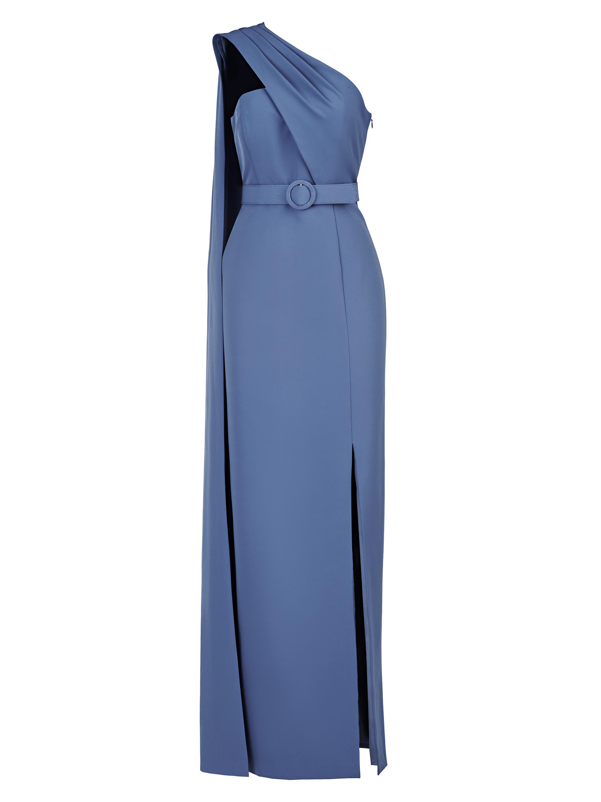 Kay Unger Women's Bowie Belted One-Shoulder Column Gown - Mediterranean Blue