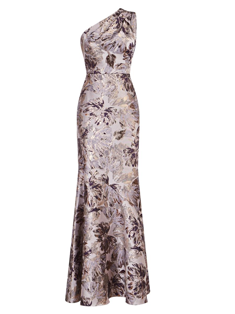 Kay Unger Gianella Metallic Floral Jacquard One-Shoulder
