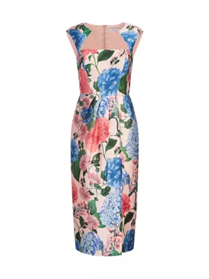 Shop Kay Unger Henrietta Floral Mikado Midi-Dress | Saks Fifth Avenue