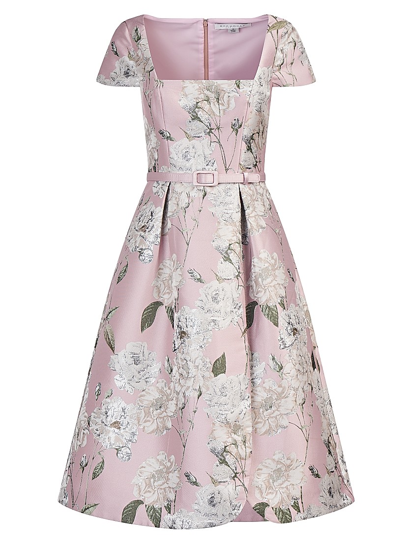 Shop Kay Unger Mira Floral Jacquard Belted Midi-Dress | Saks Shop Kay Unger Mira Floral Jacquard Belted Midi-Dress | Saks