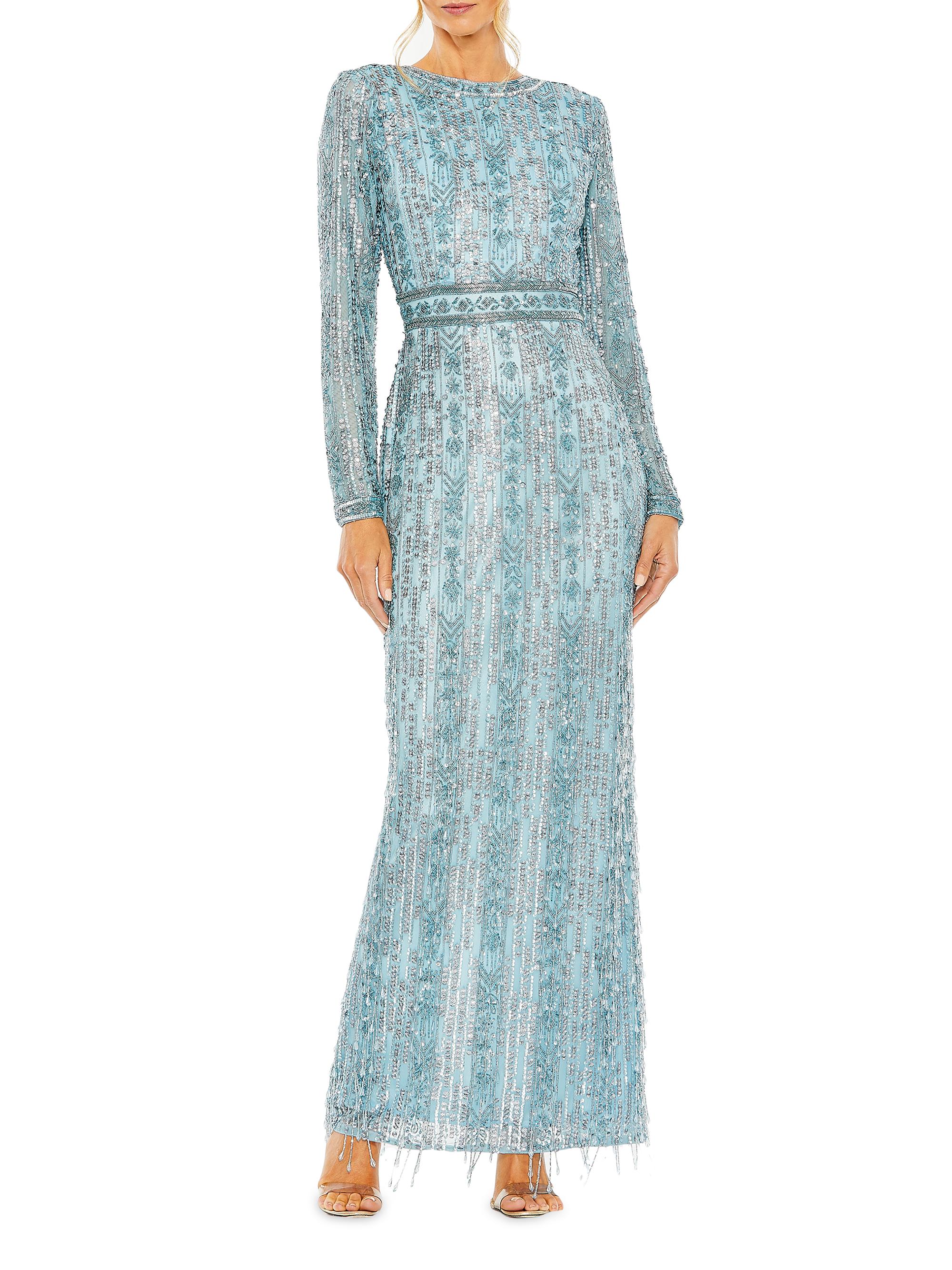 Mac Duggal Women's Crystal-Embellished Long-Sleeve Column Gown - Sage