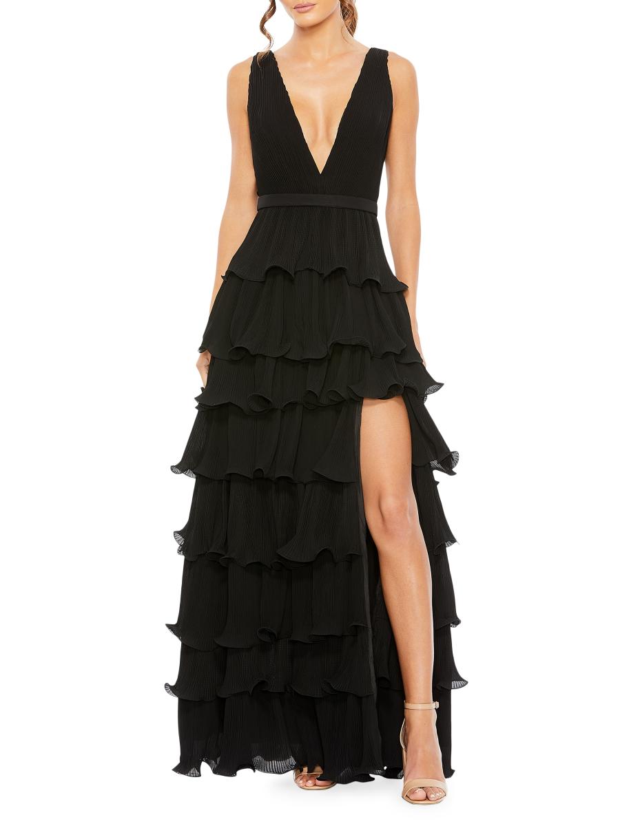 Mac Duggal Ruffled V-Neck Tiered Maxi Dress | Saks Fifth Avenue