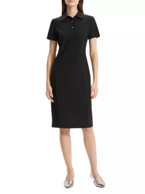 Stretch Wool L/s Midi Polo Dress