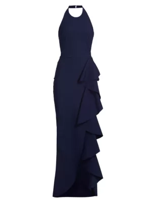 Chiara Boni La Petite Robe Women's Thomas Ruffled Halter Gown - Blue Notte