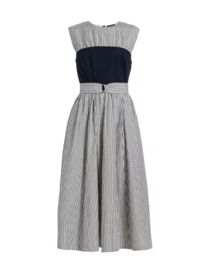 Barneys New York Women's Cotton Striped Bustier Midi-Dress - Navy Stripe