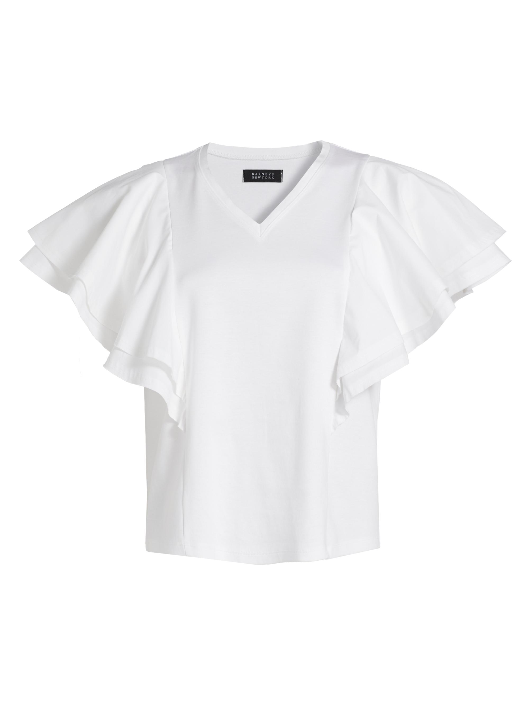 Barneys New York Women's Cotton Ruffled V-Neck T-Shirt - White