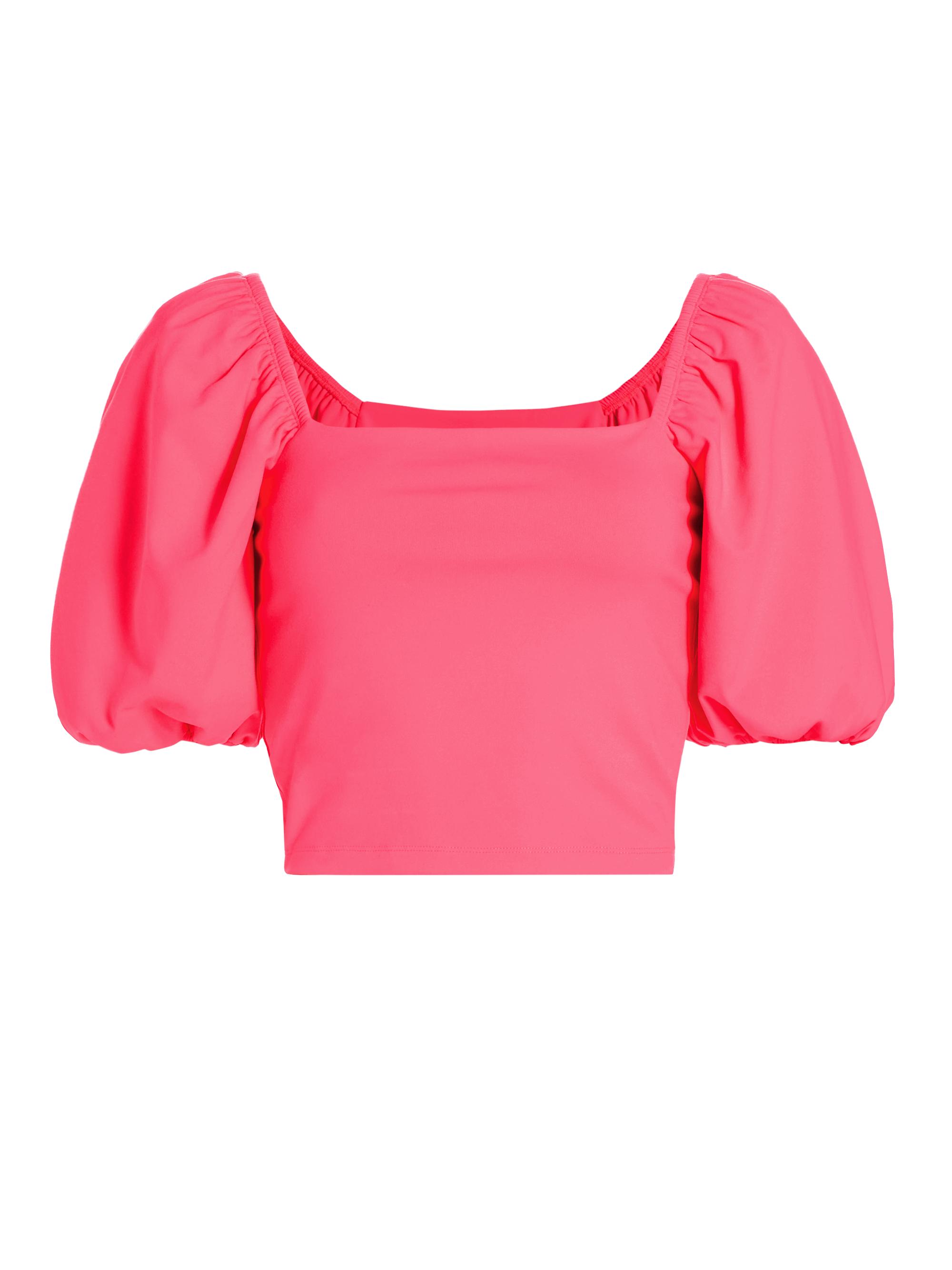 susana monaco Women's Crop Puff-Sleeve Top - Shocking Pink