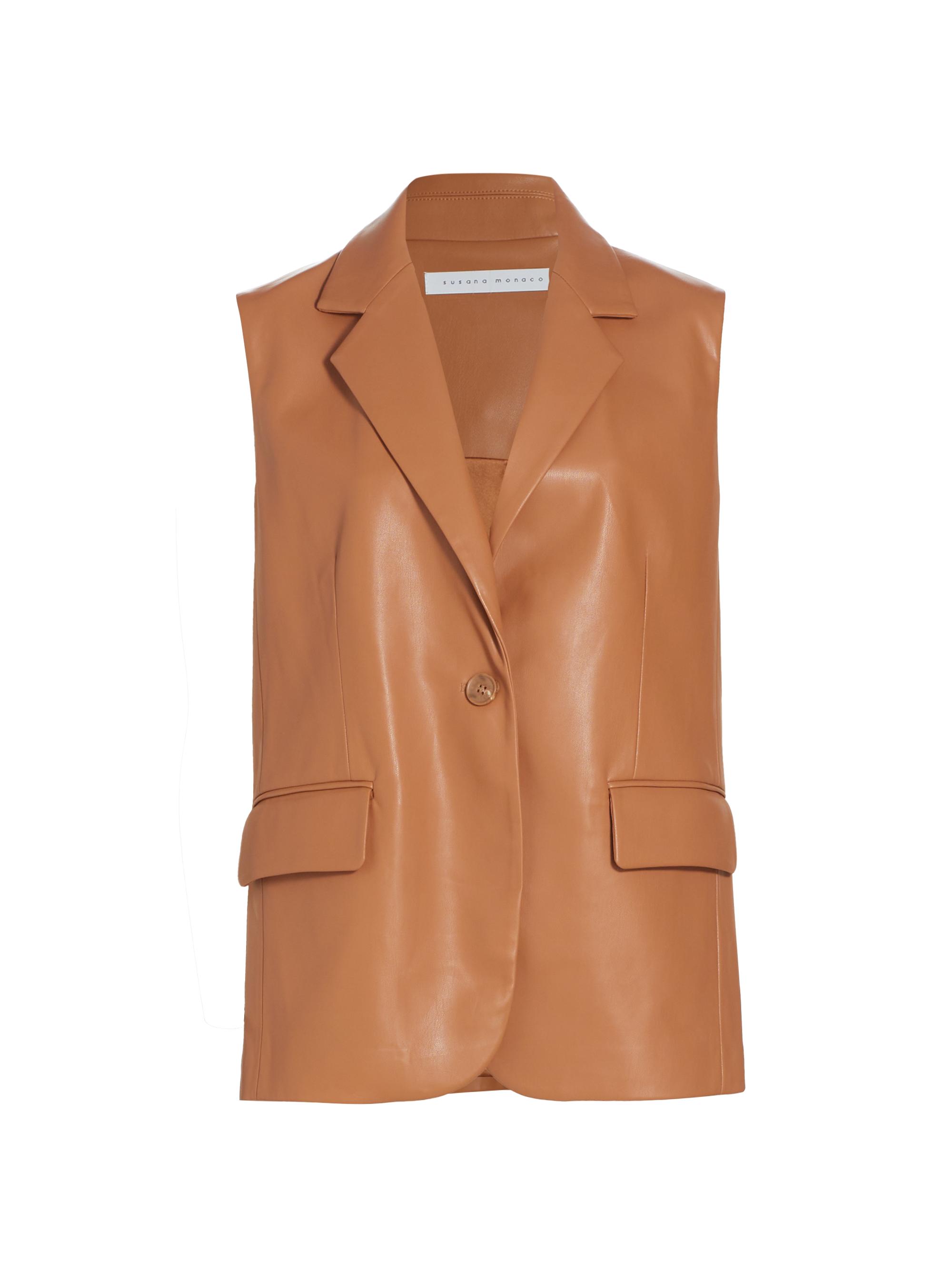 susana monaco Women's Tailored Faux Leather Blazer Vest - Caramel