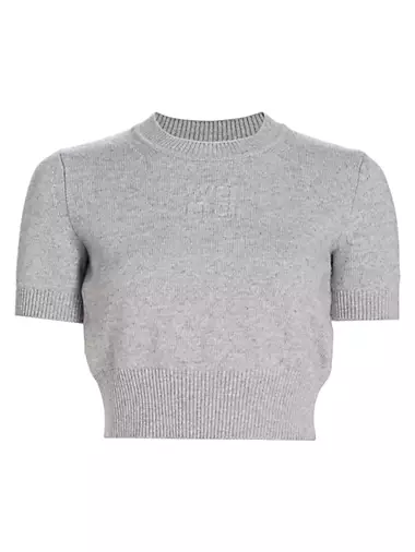 Embossed Logo Cotton & Wool Crop Sweater