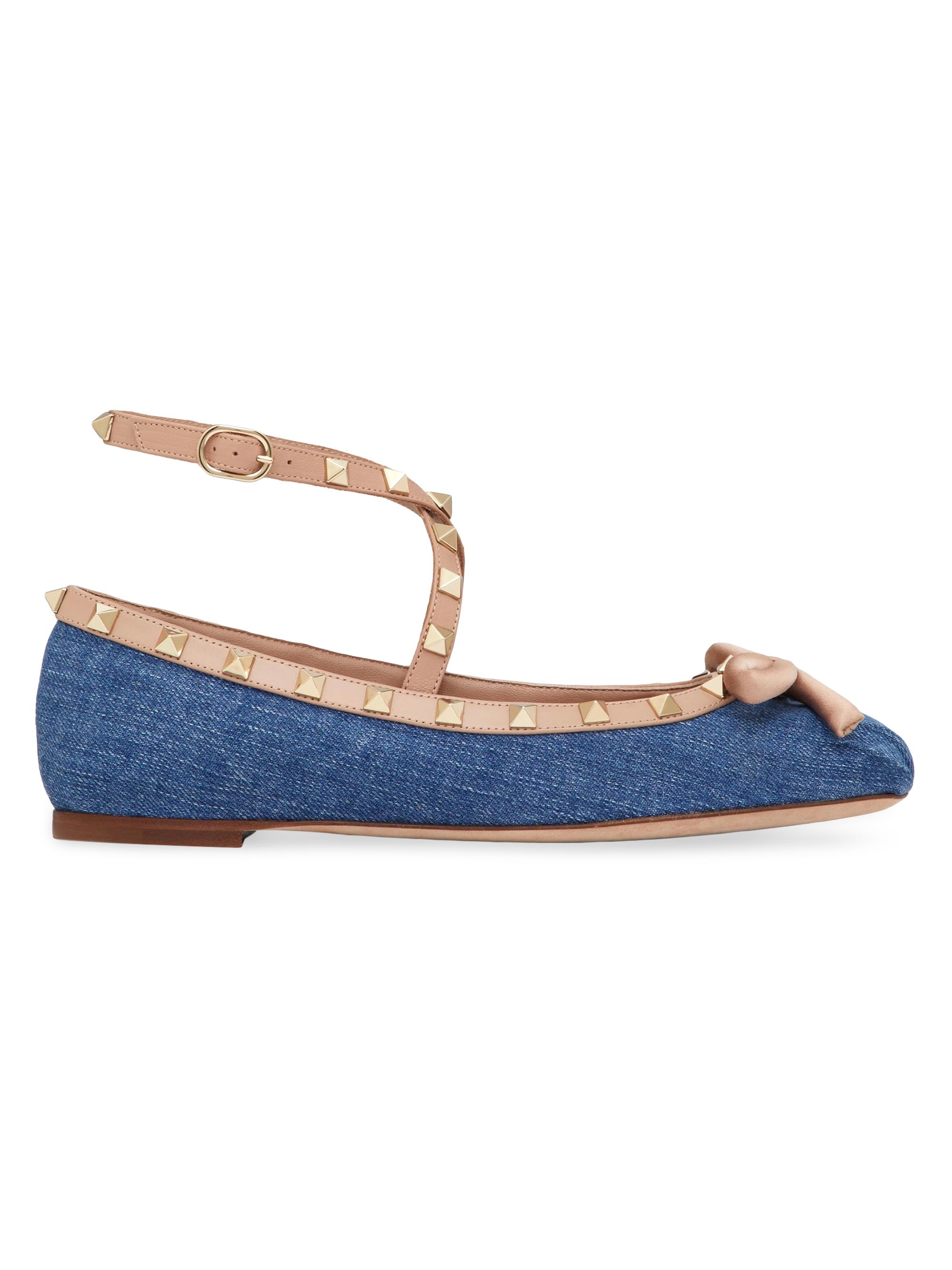 Valentino Garavani Women's Rockstud Denim Ballerina Flats - Blue