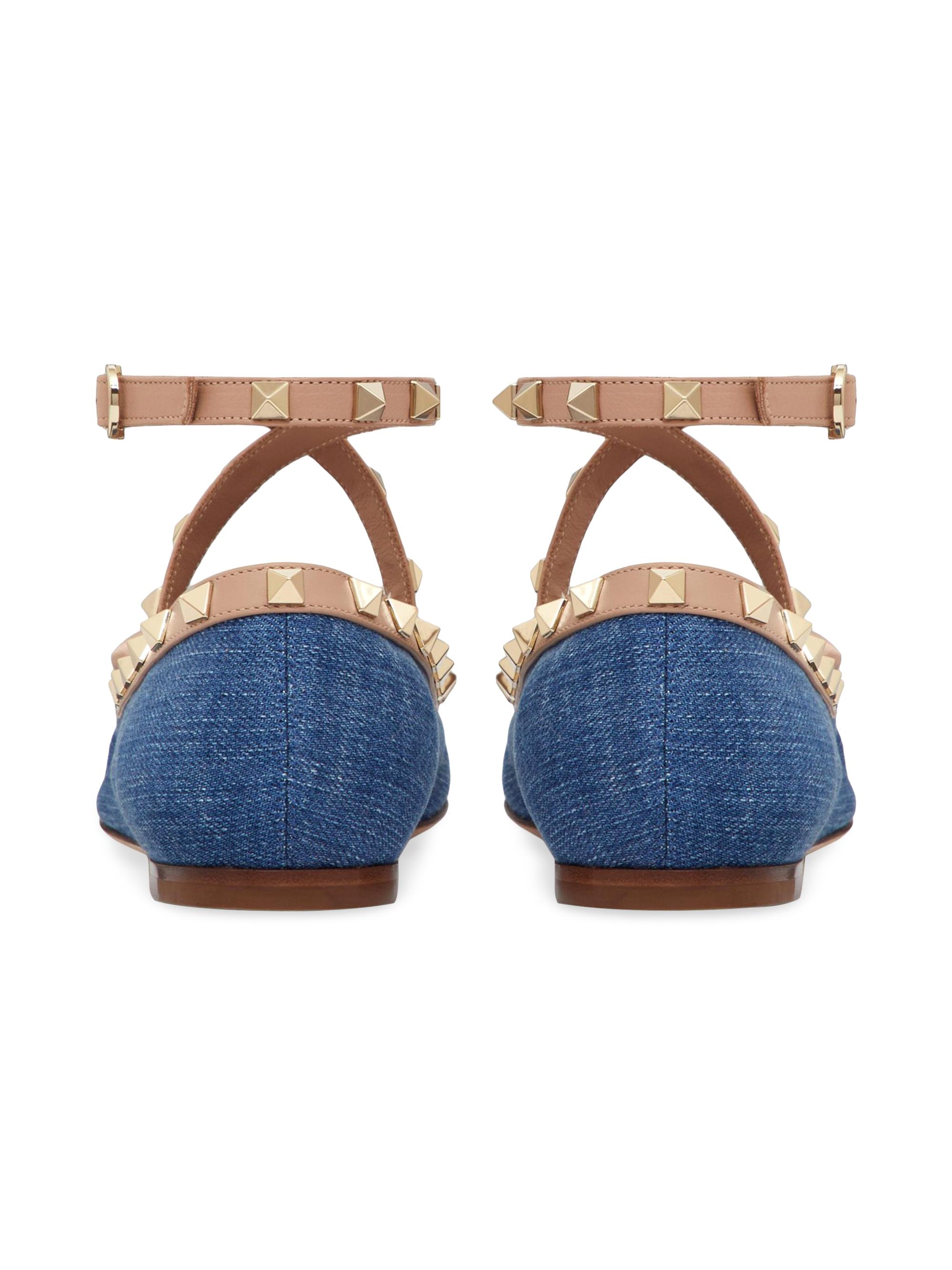 Valentino Garavani Rockstud Denim Ballerina Flats The Summit
