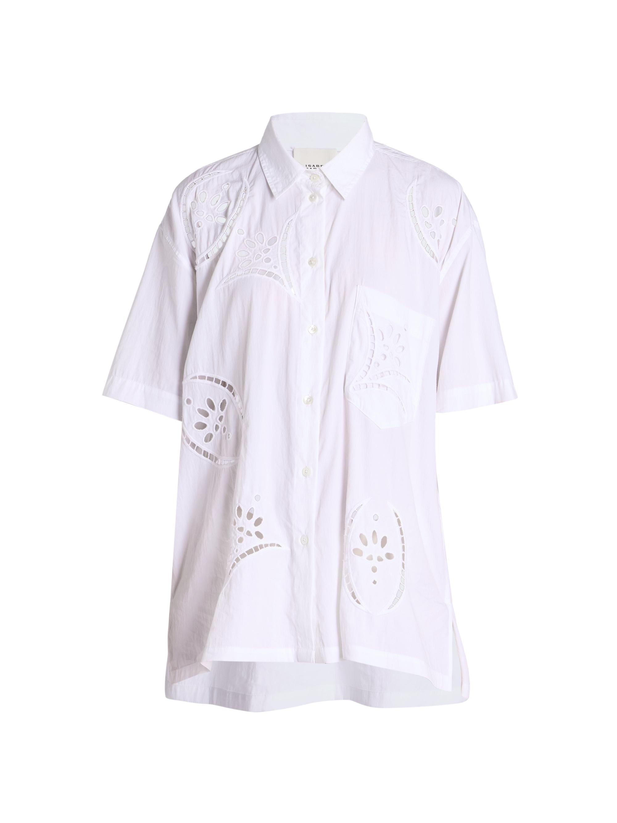 Isabel Marant Women's Bilya Eyelet-Embroidered Short-Sleeve Shirt - White