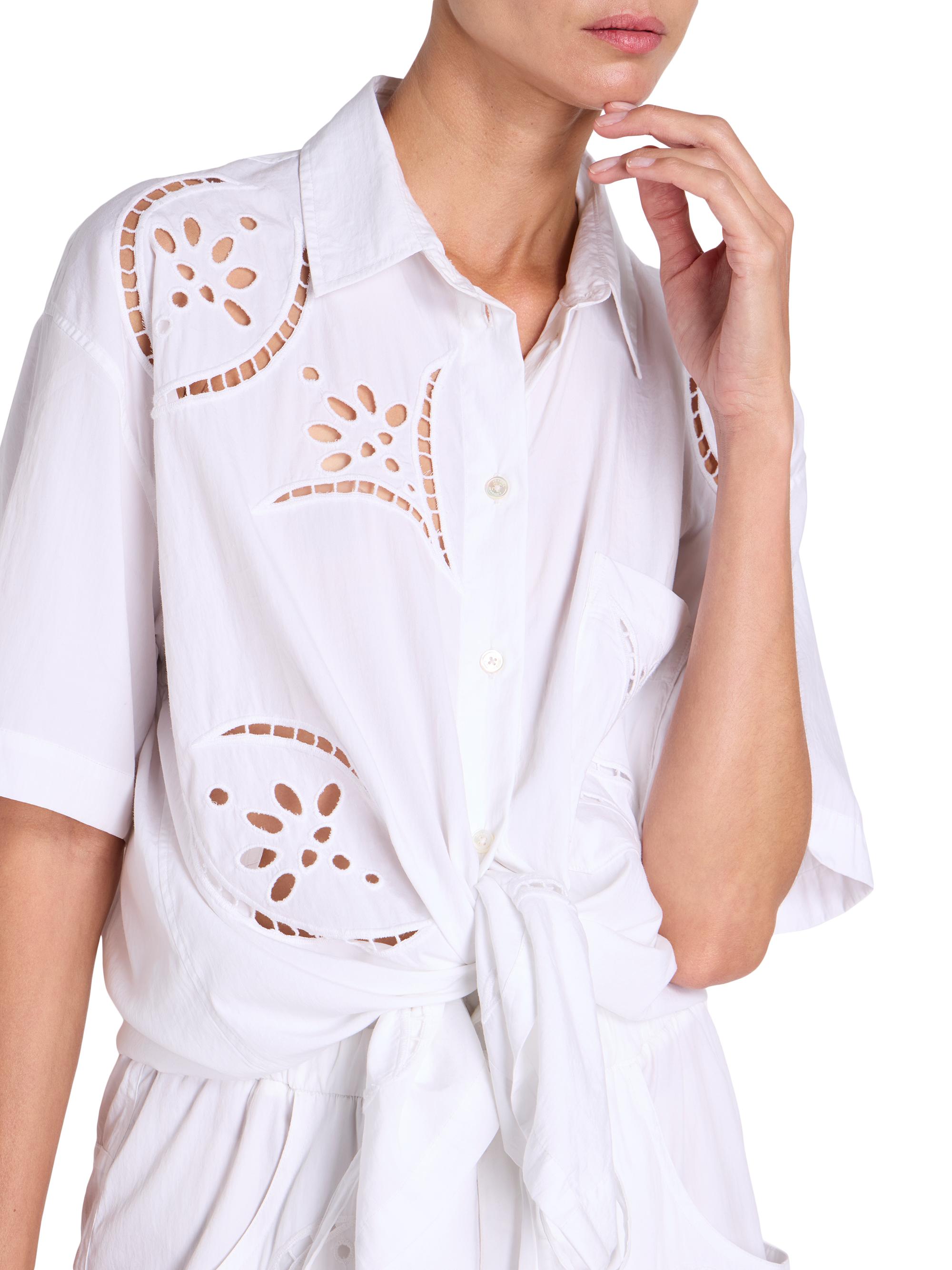 isabel marant刺繍入りホワイト半袖ブラウス Isabel Marant Bilya Eyelet-Embroidered Short-Sleeve Shirt | Saks