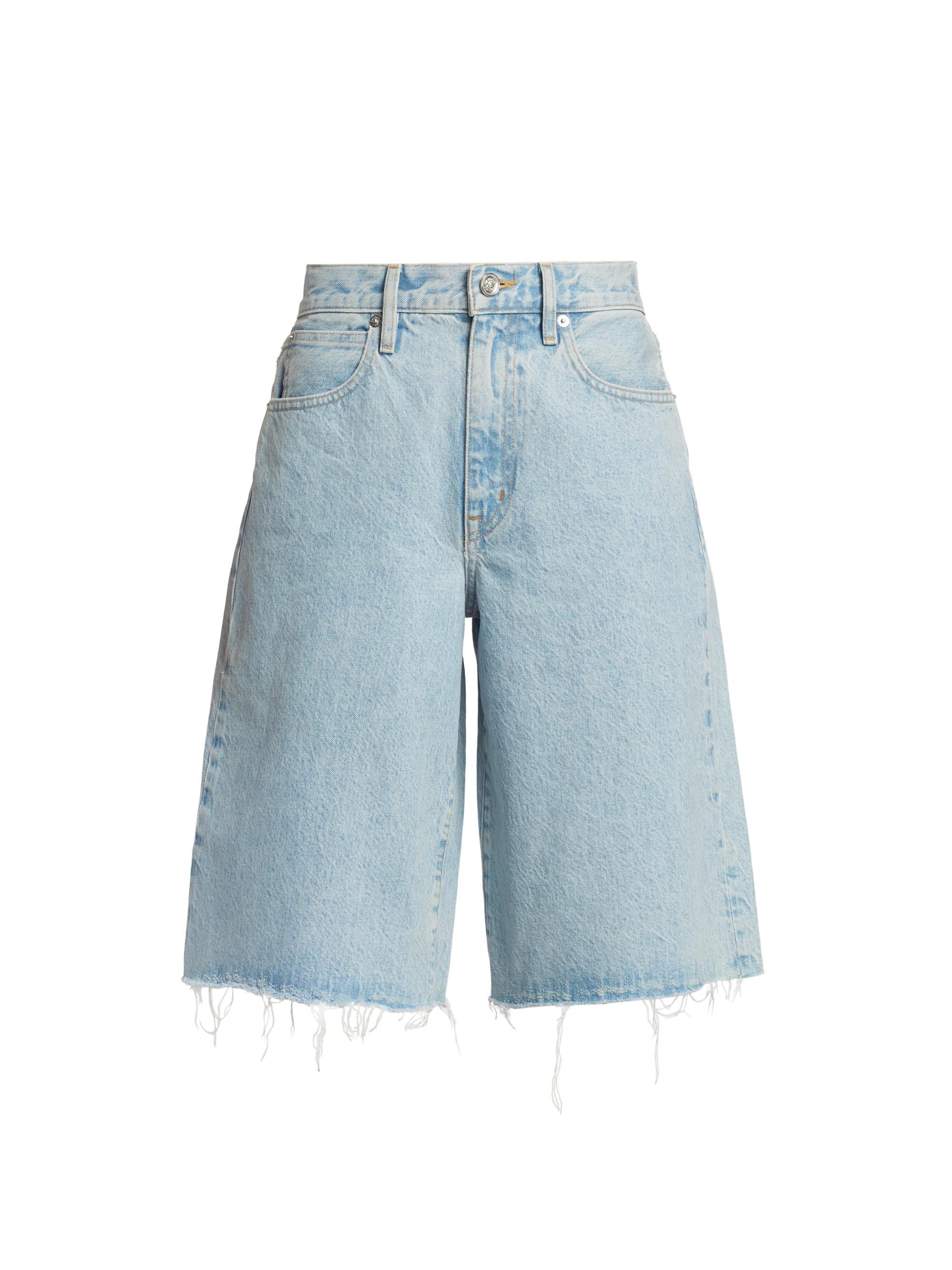 SLVRLAKE Women's Grace High-Rise Wide-Leg Denim Shorts - Clear Skies