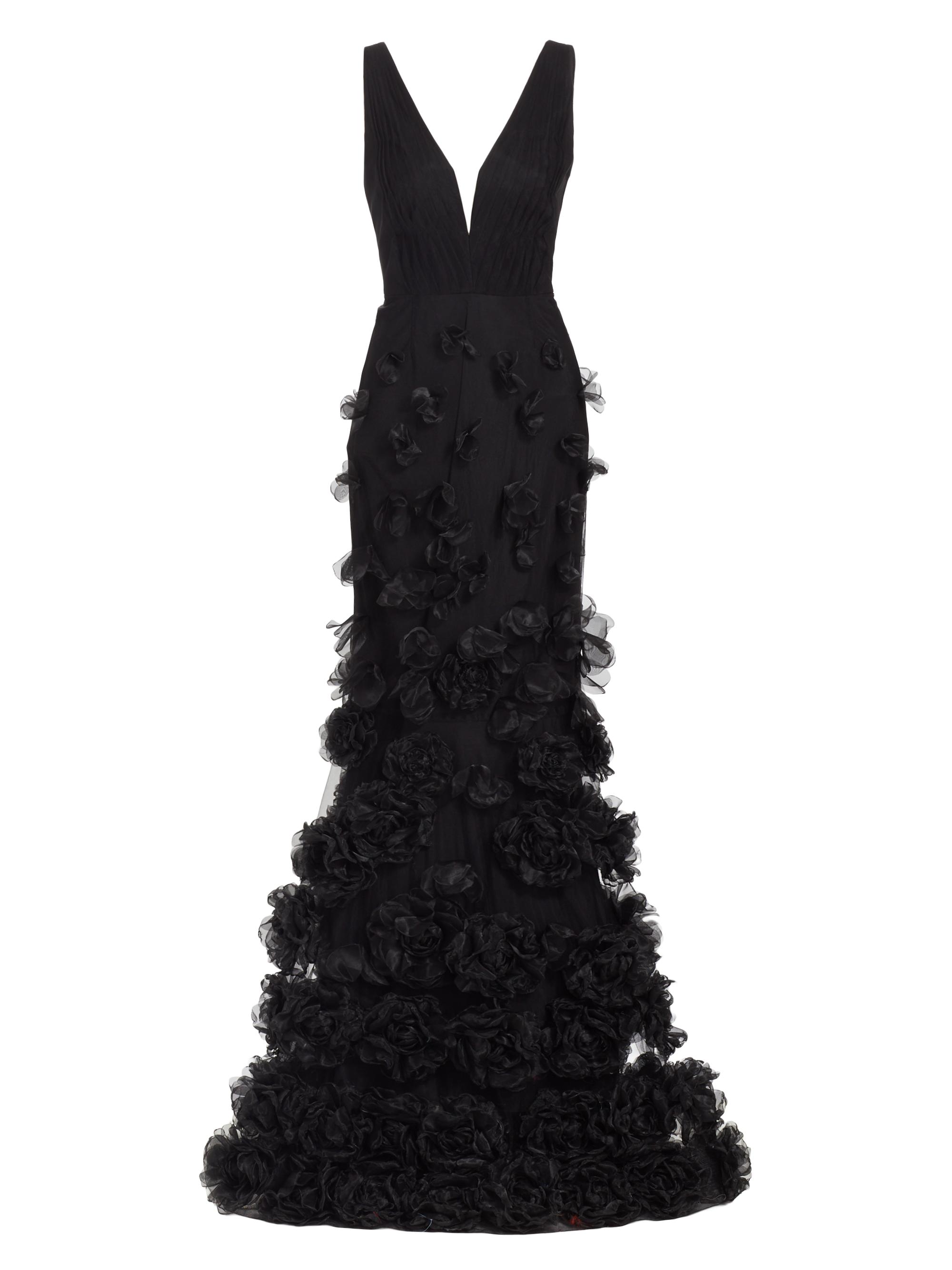 Marchesa Notte Women's Rosette Appliqué Mermaid Gown - Black