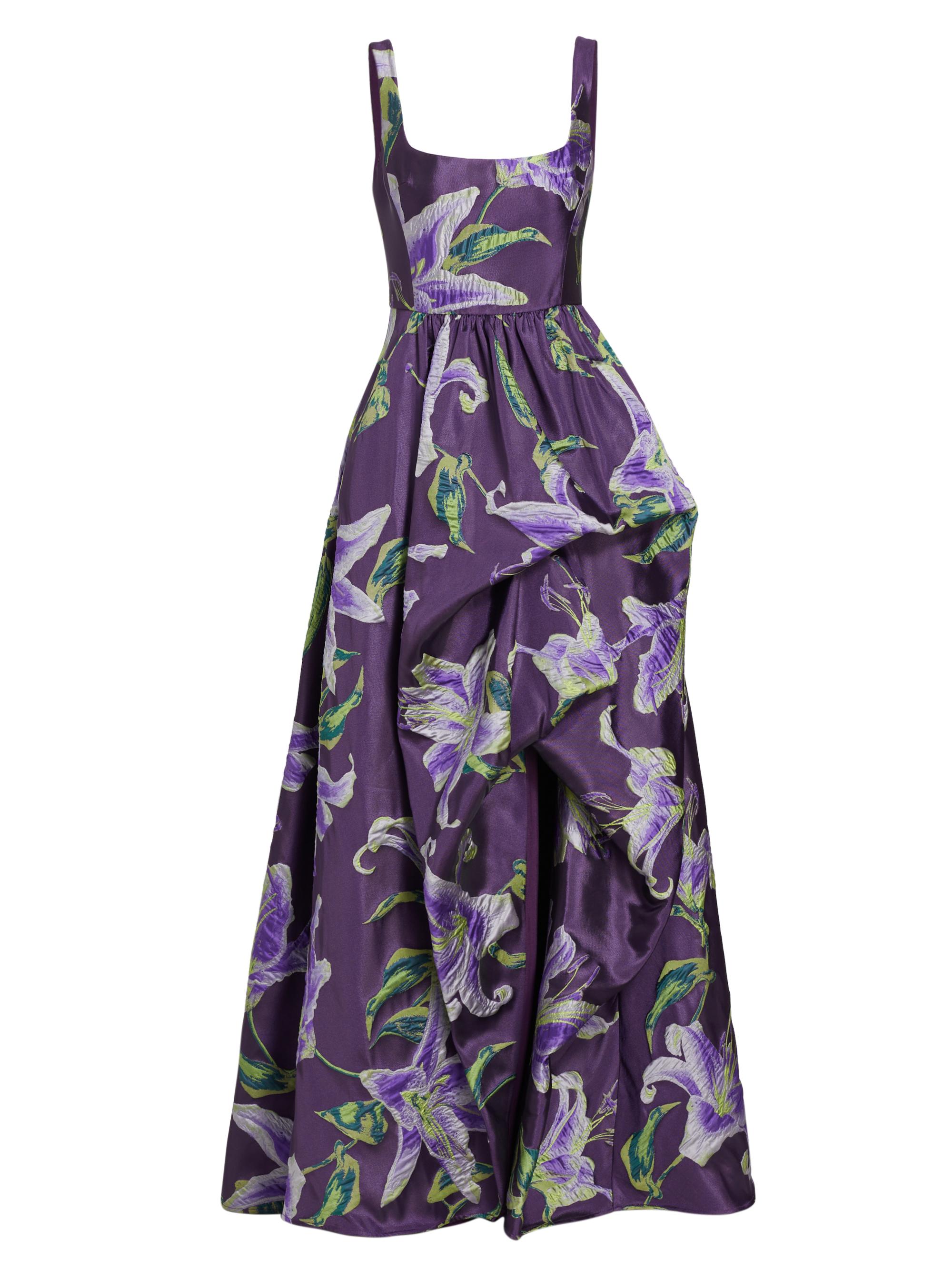 Marchesa Notte Women's Floral Gathered High-Low Gown - Purple
