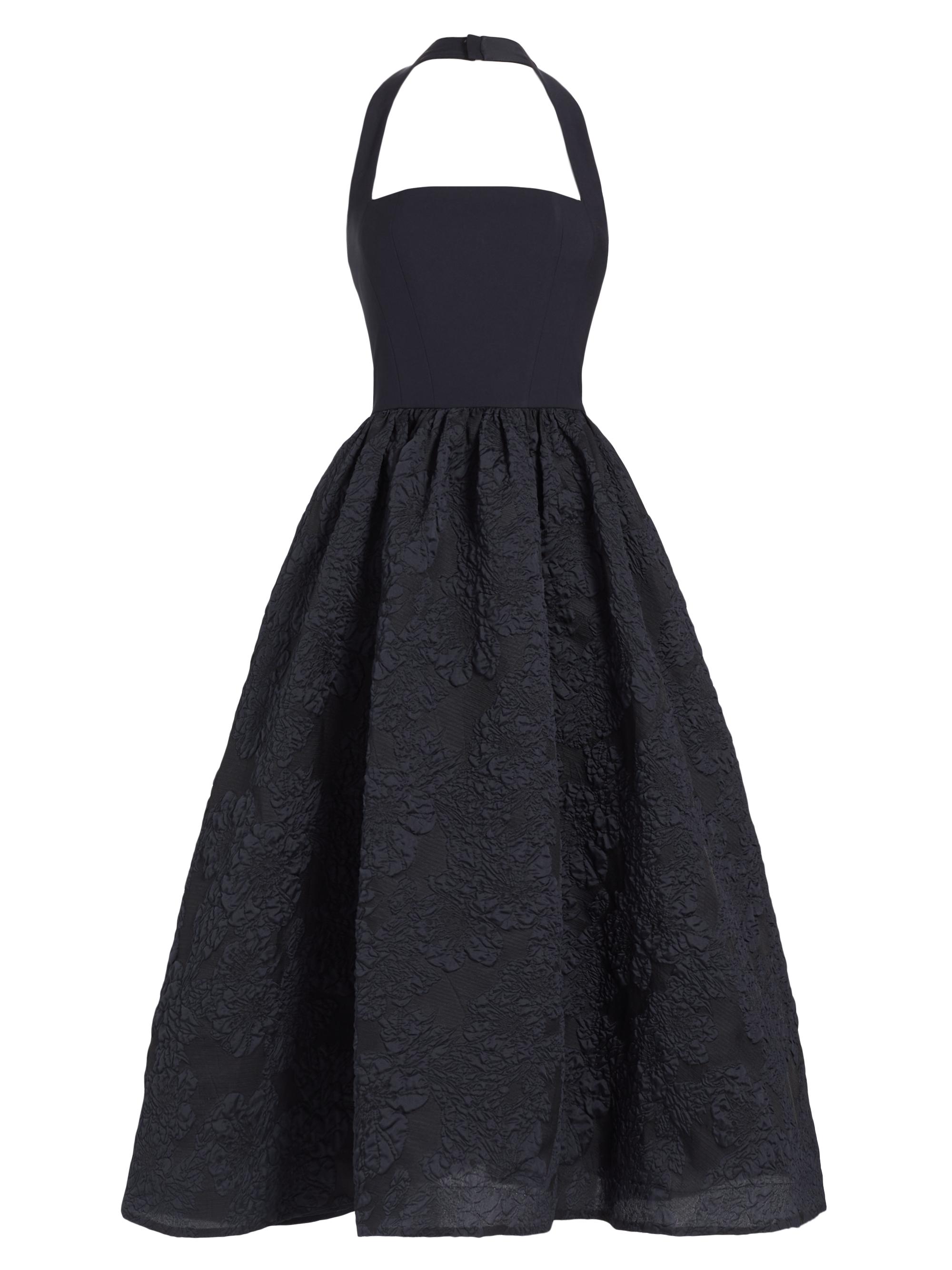 Marchesa Notte Women's Halterneck Stretch Crepe & Cloque Midi-Dress - Navy