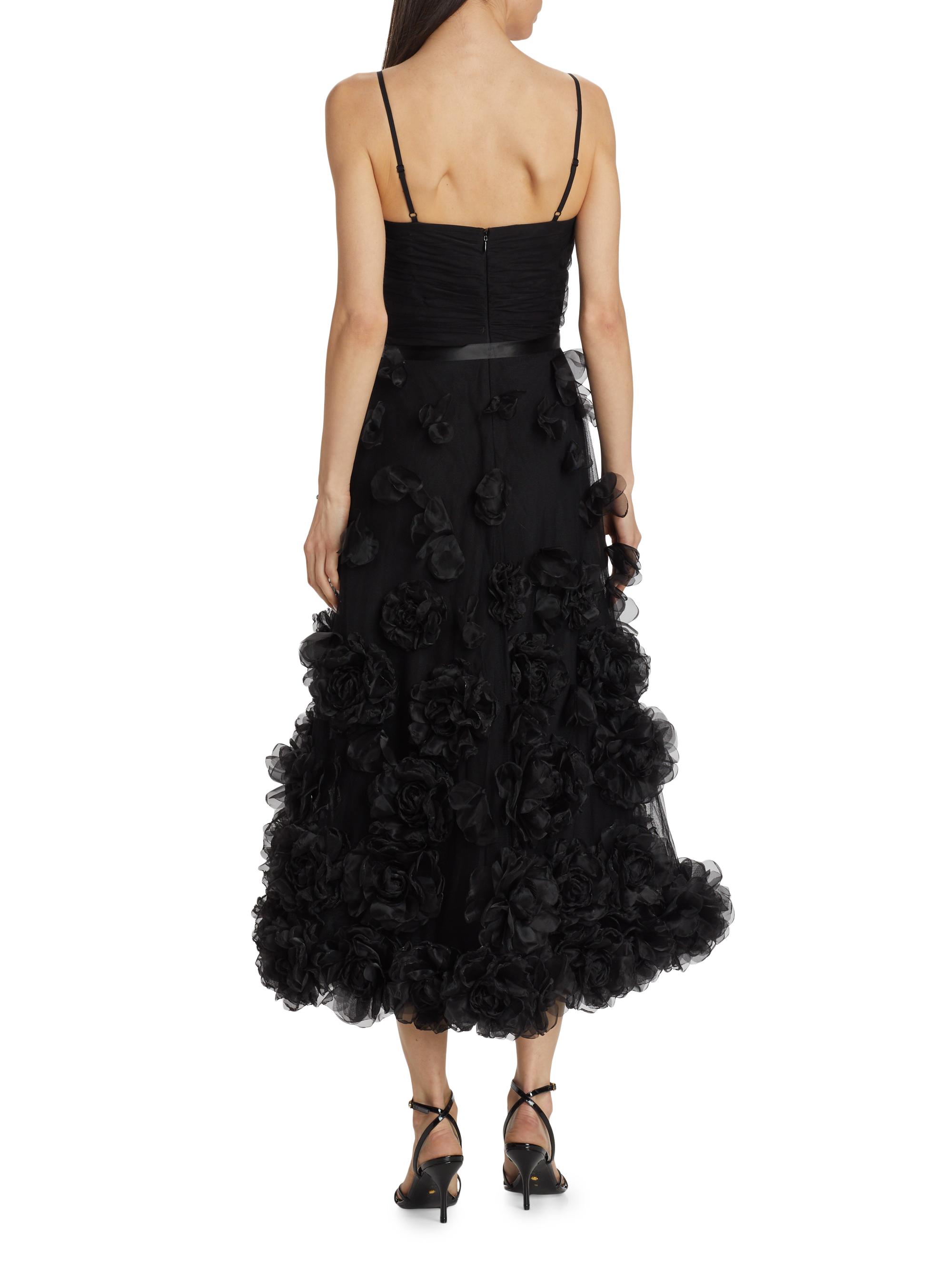 Marchesa Notte 3D Rose-Embellished Tulle Cocktail Gown