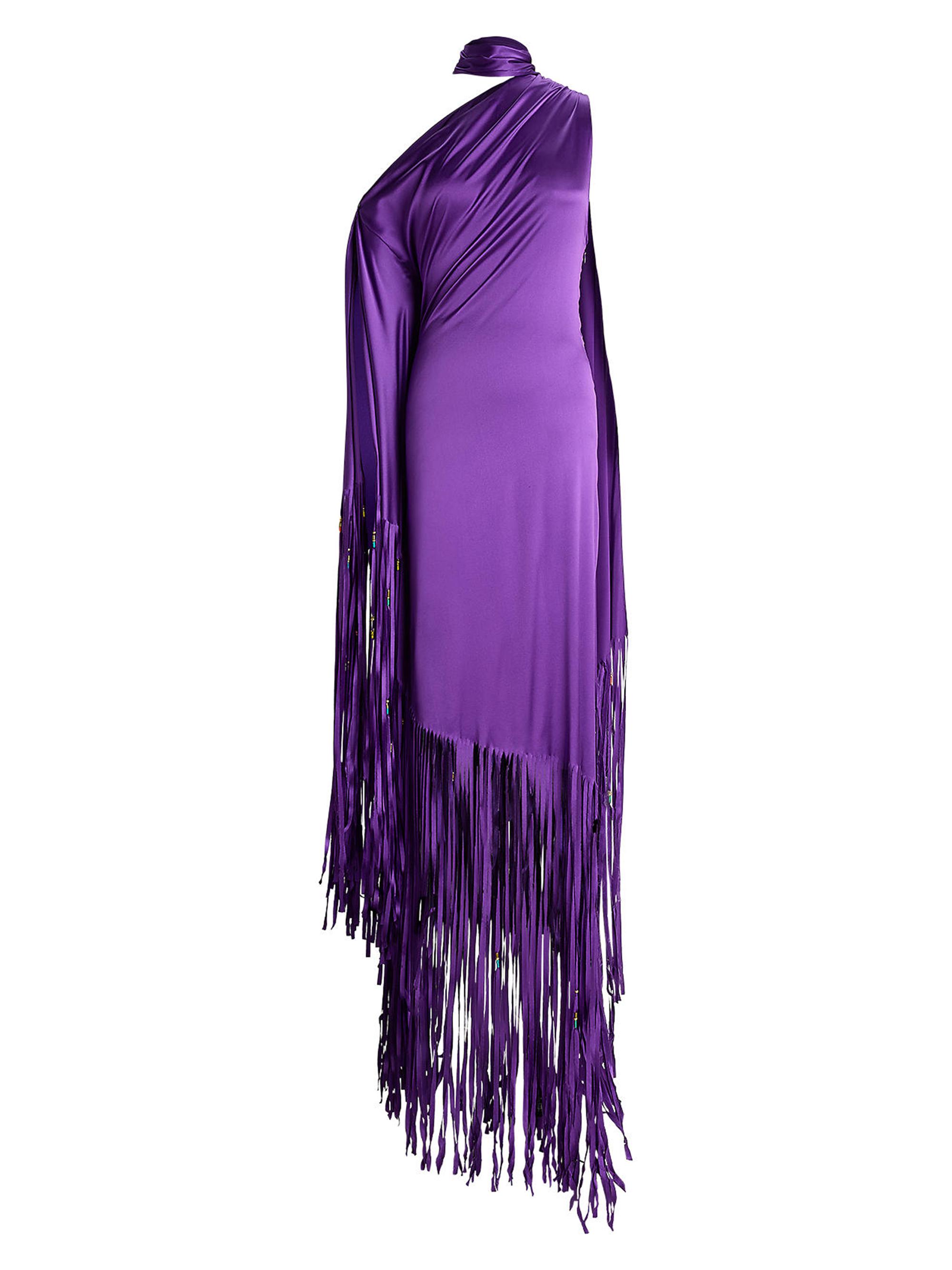 Ralph Lauren Collection Women's Marlee Fringed Silk Halterneck Dress - Bright Purple