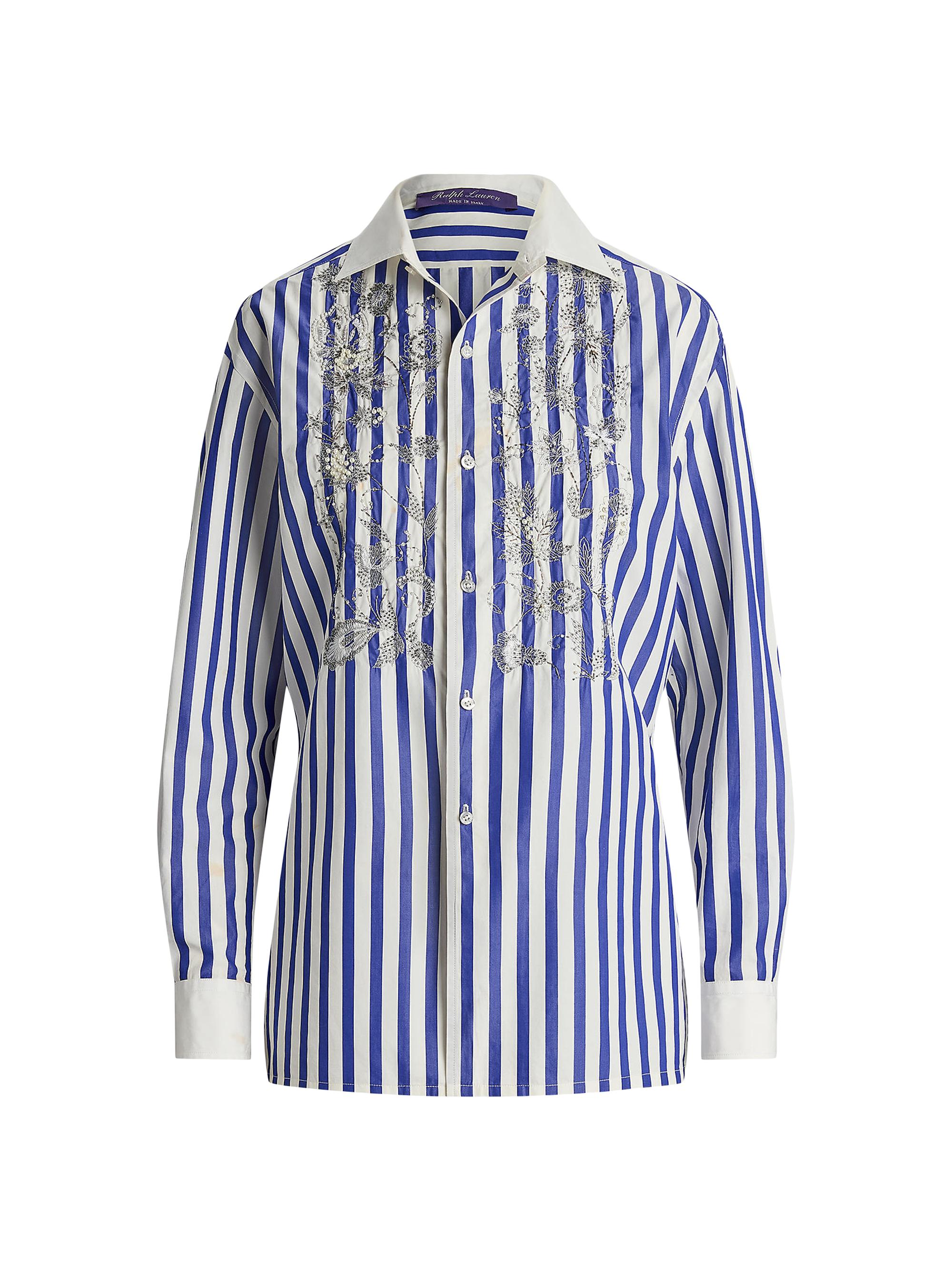 Ralph Lauren Collection Women's Capri Umbrella Embellished Floral-Embroidered Shirt - White Blue