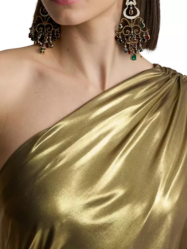Ralph Lauren Women's Jackeline Foiled Georgette Evening Dress - Size 4 in Gold