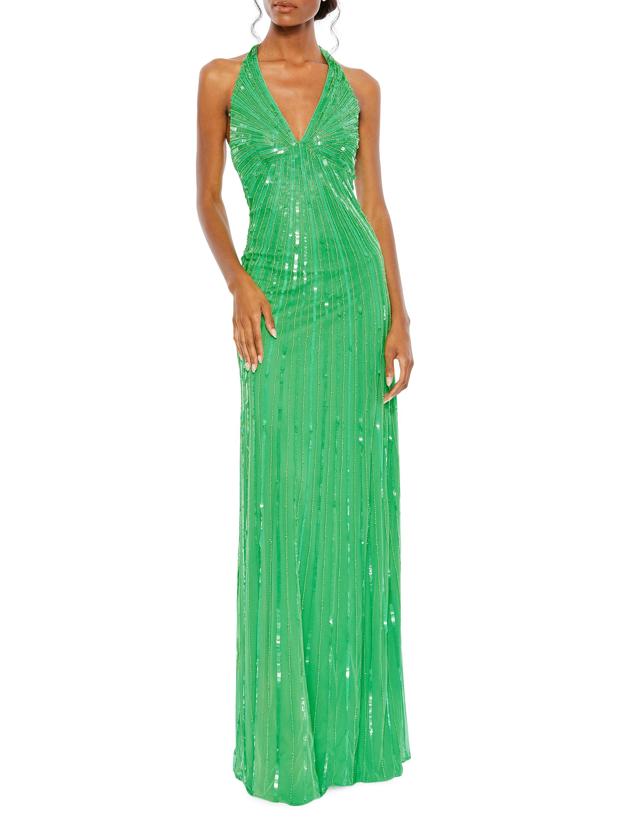 Mac Duggal Women's Sequined Halter Column Gown - Spring Green