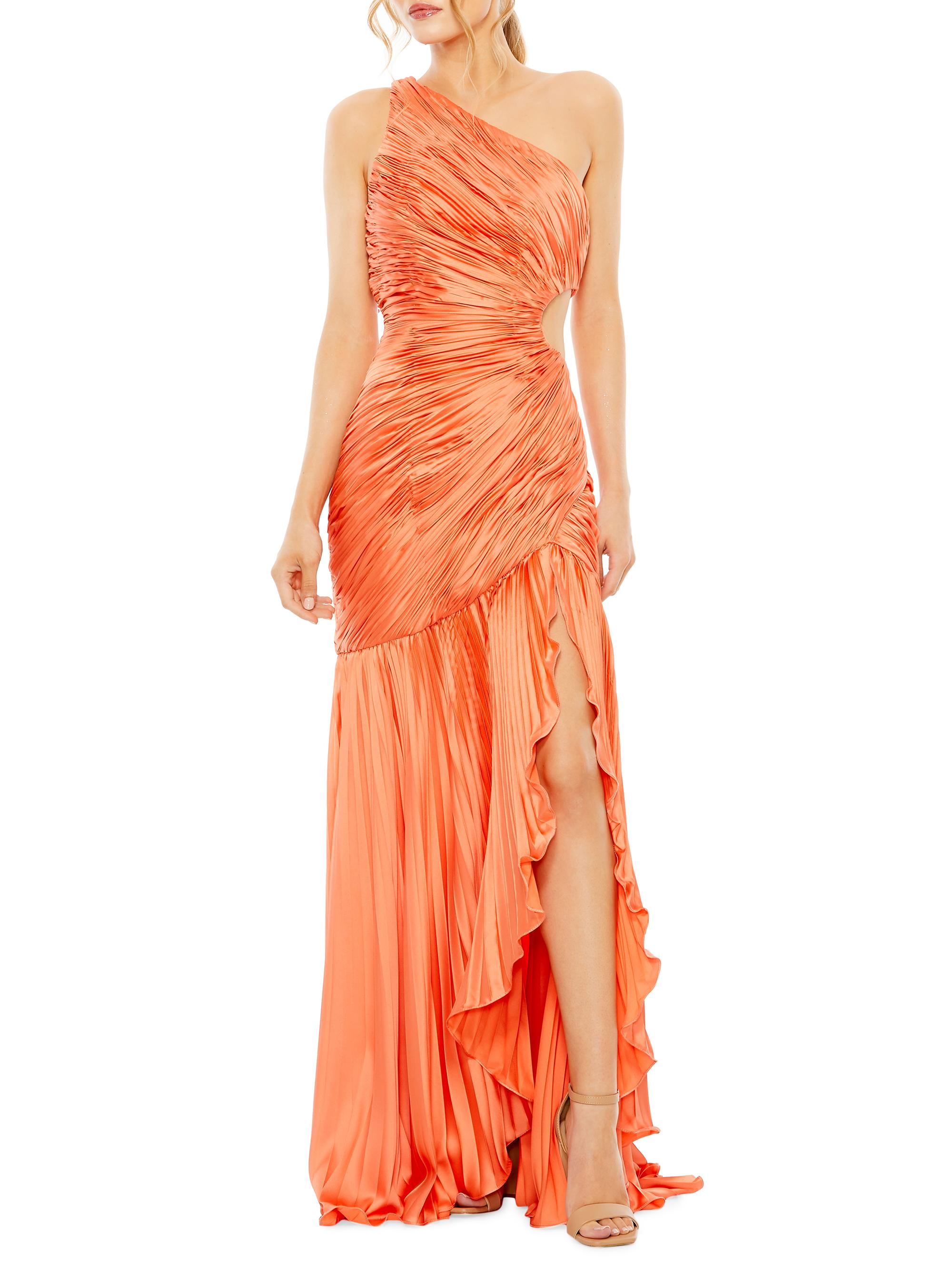 Mac Duggal Women's Asymmetric Pleated Satin Gown - Coral