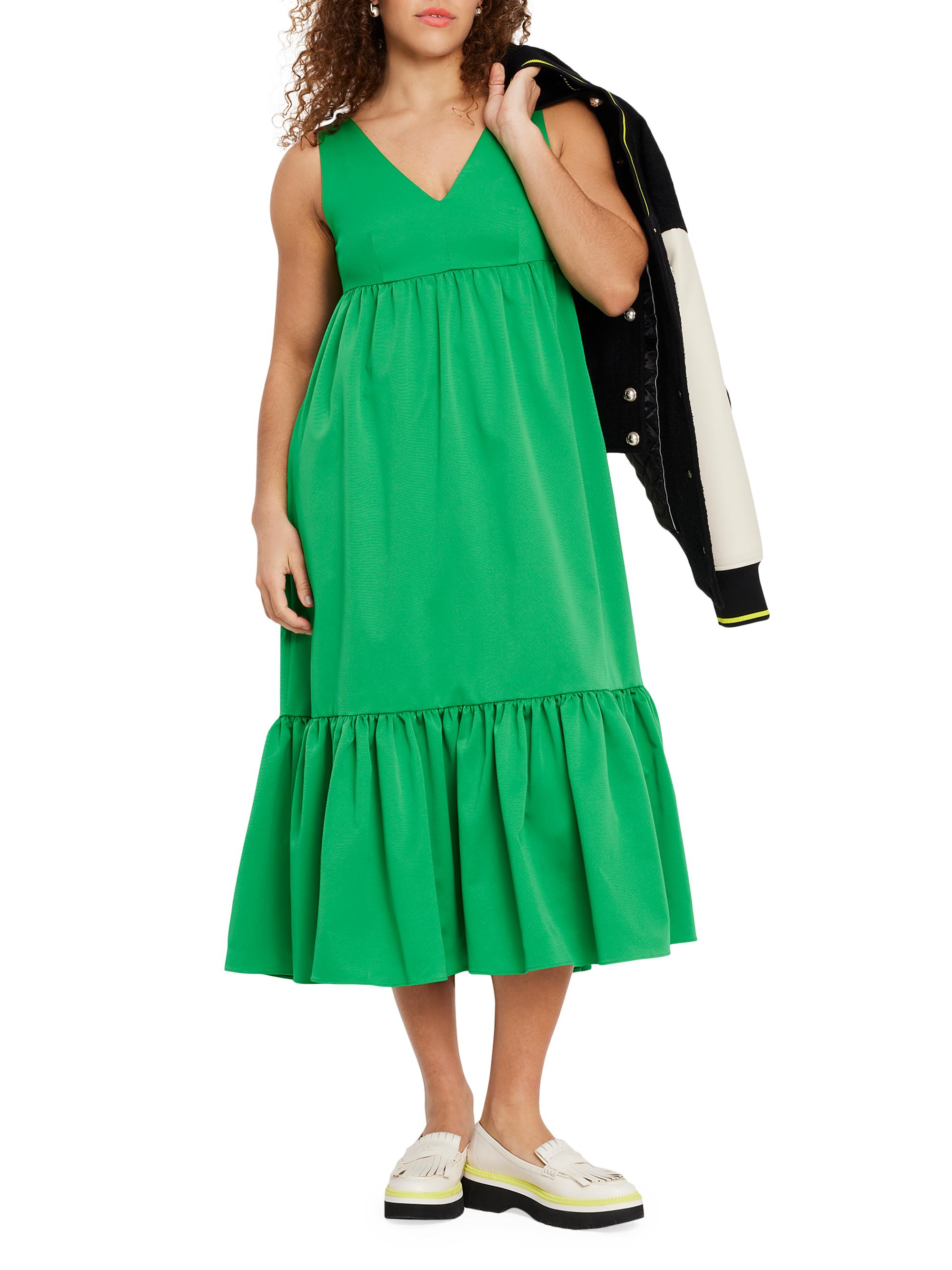 knee length dresses for ladies Cotton Poplin V neck Midi Dress with Pockets main image 0