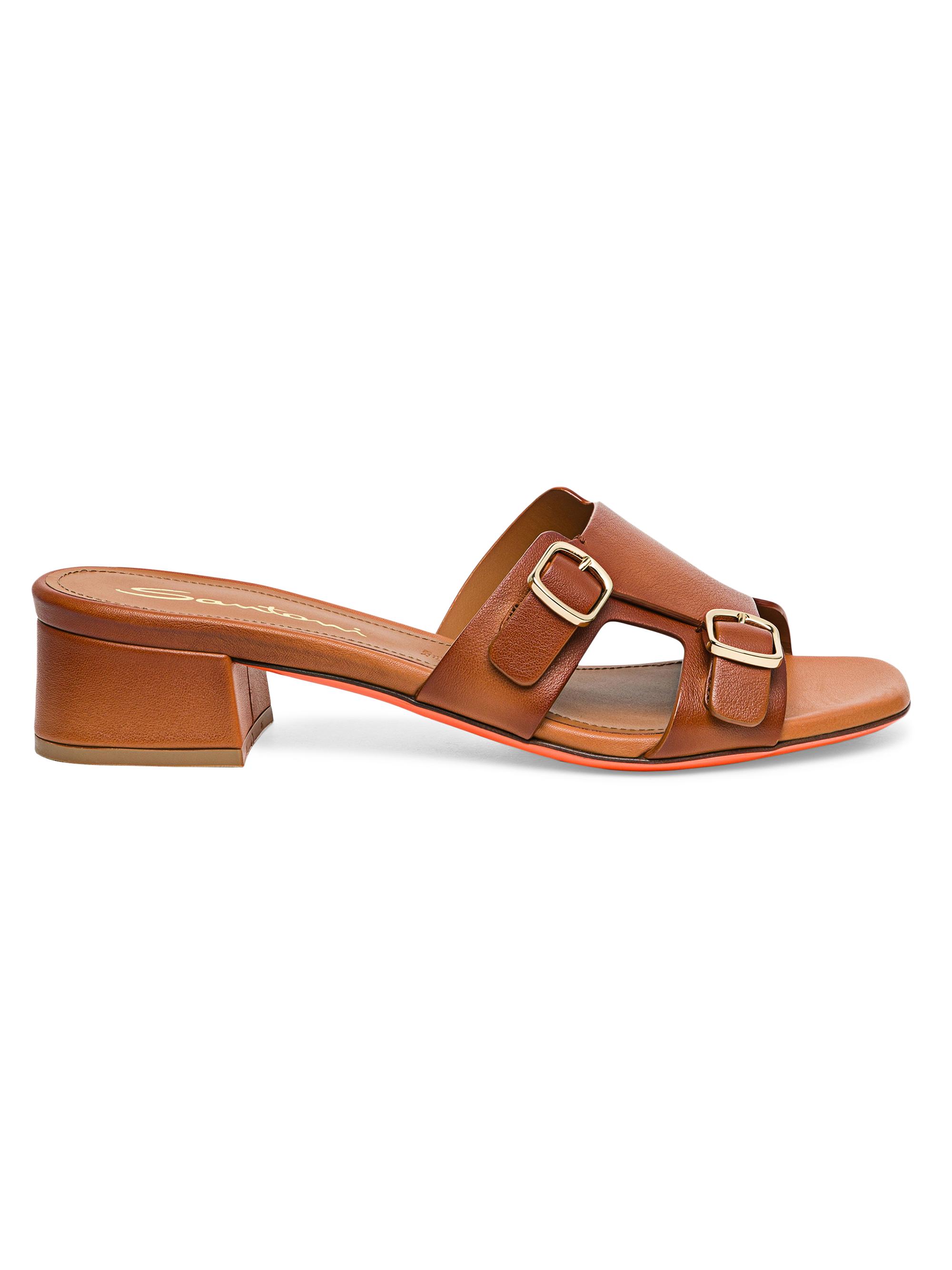 Santoni Women's 35MM Leather Monk-Stap Mules - Light Brown