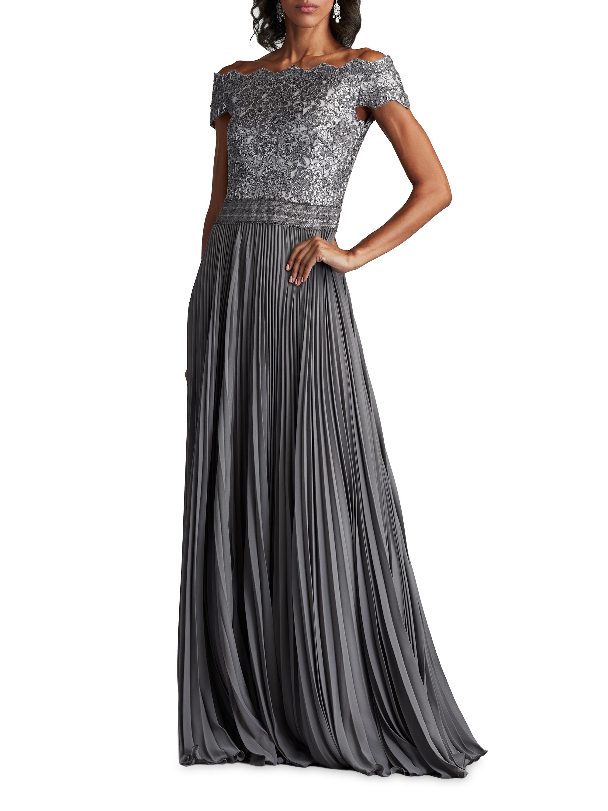 Tadashi Shoji Sequin Corded Lace Pleated Chiffon Gown | Saks Fifth