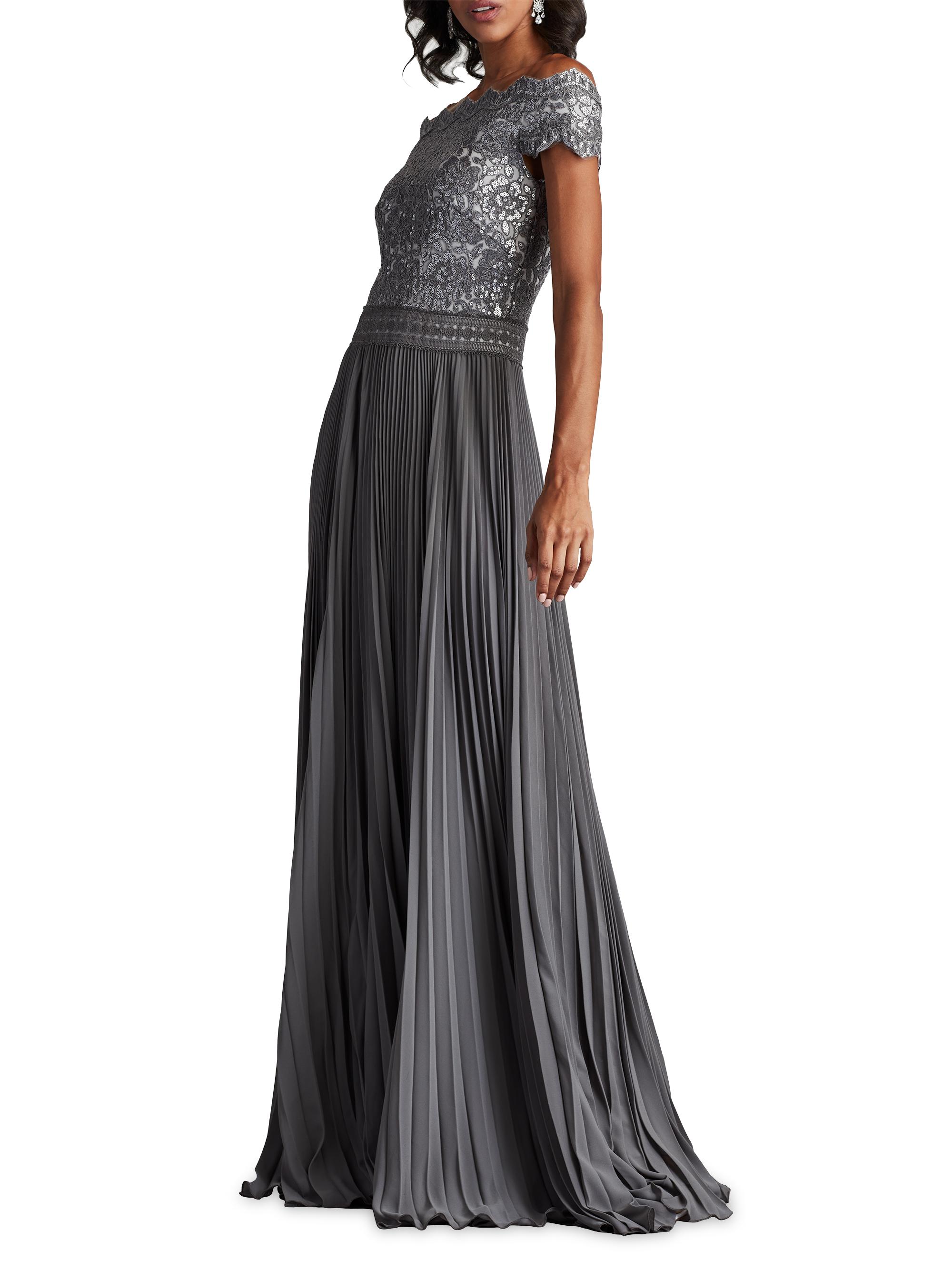 Tadashi Shoji Sequin Corded Lace Pleated Chiffon Gown | Saks Fifth