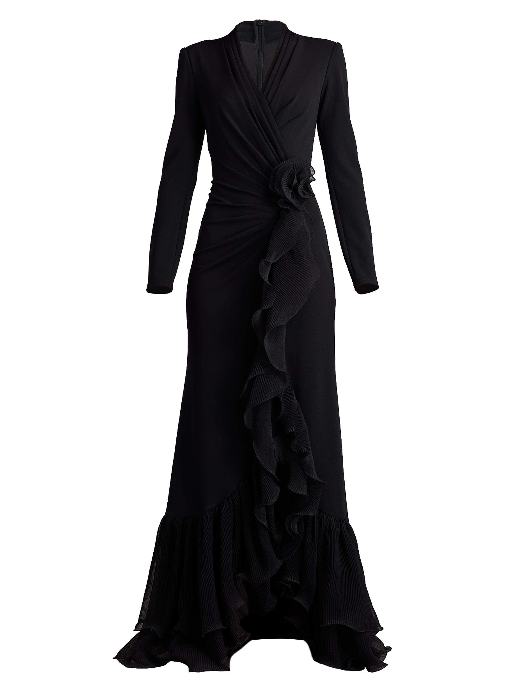 Tadashi Shoji Women's Ruffle-Trimmed Crepe Gown - Black