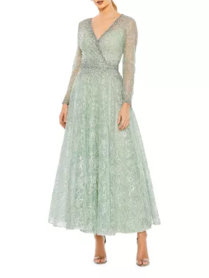 Mac Duggal Women's Crystal-Embellished Long-Sleeve Midi-Dress - Taupe