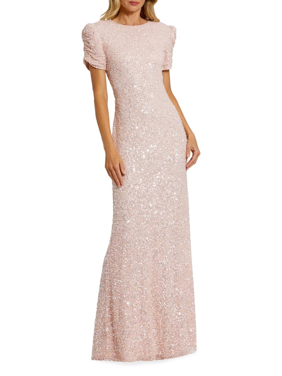 【Mac Duggal】ショートスリーブ ビーズトリム ミディドレス Mac Duggal Beaded Short-Sleeve Gown | Saks Fifth Avenue
