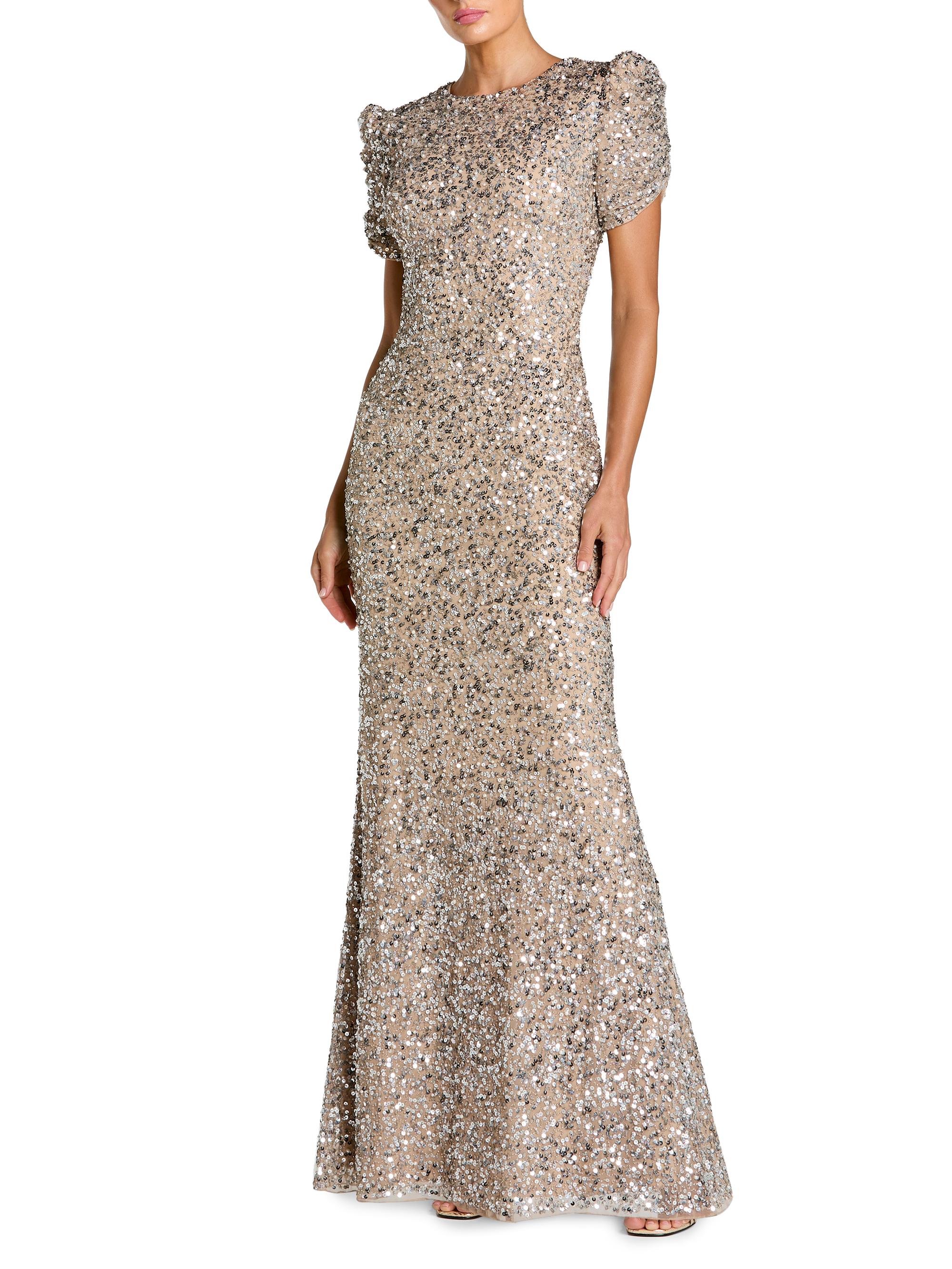 Mac Duggal Women's Beaded Short-Sleeve Gown - Beige Silver