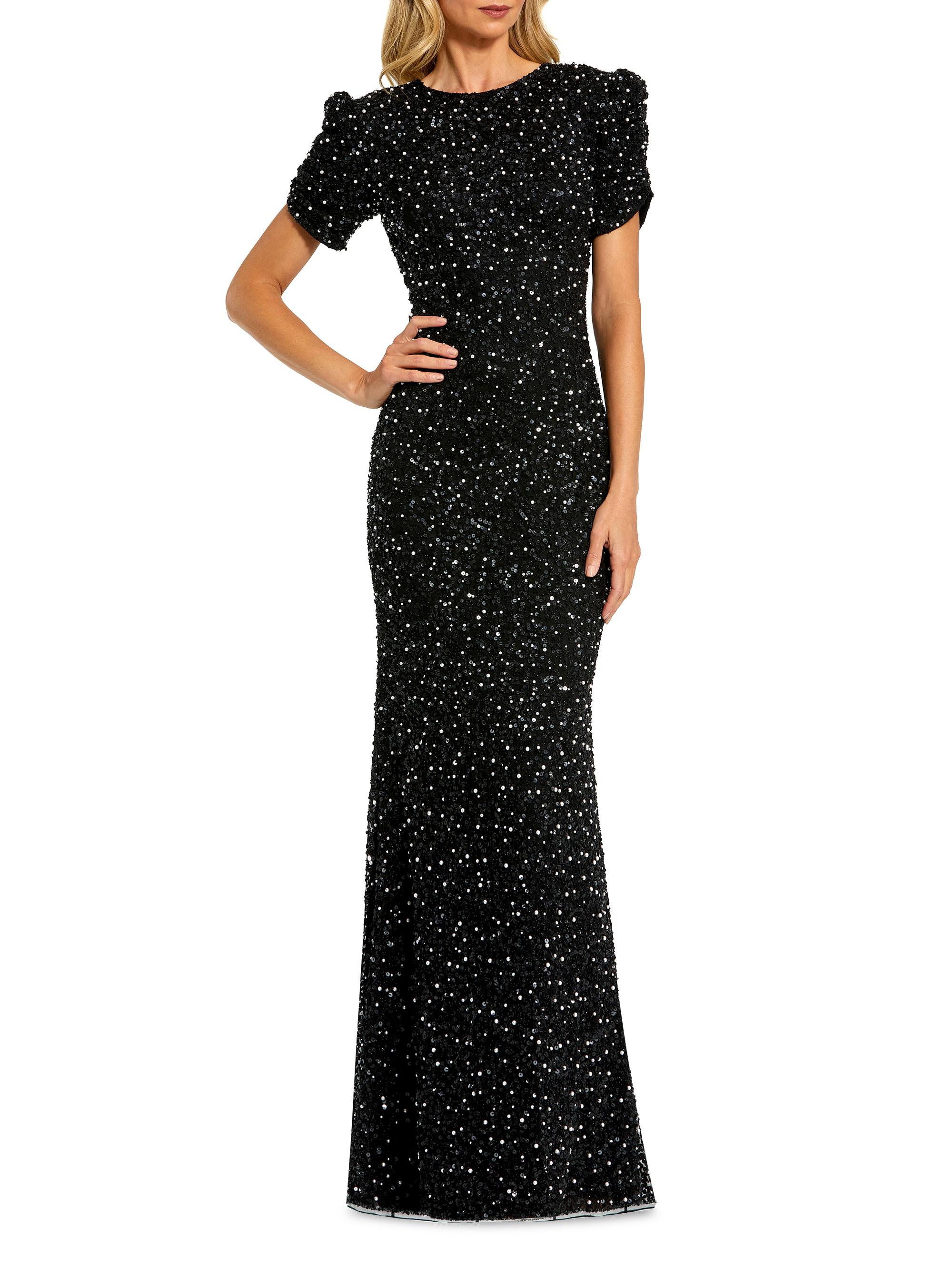 Beaded Short-Sleeve Gown
