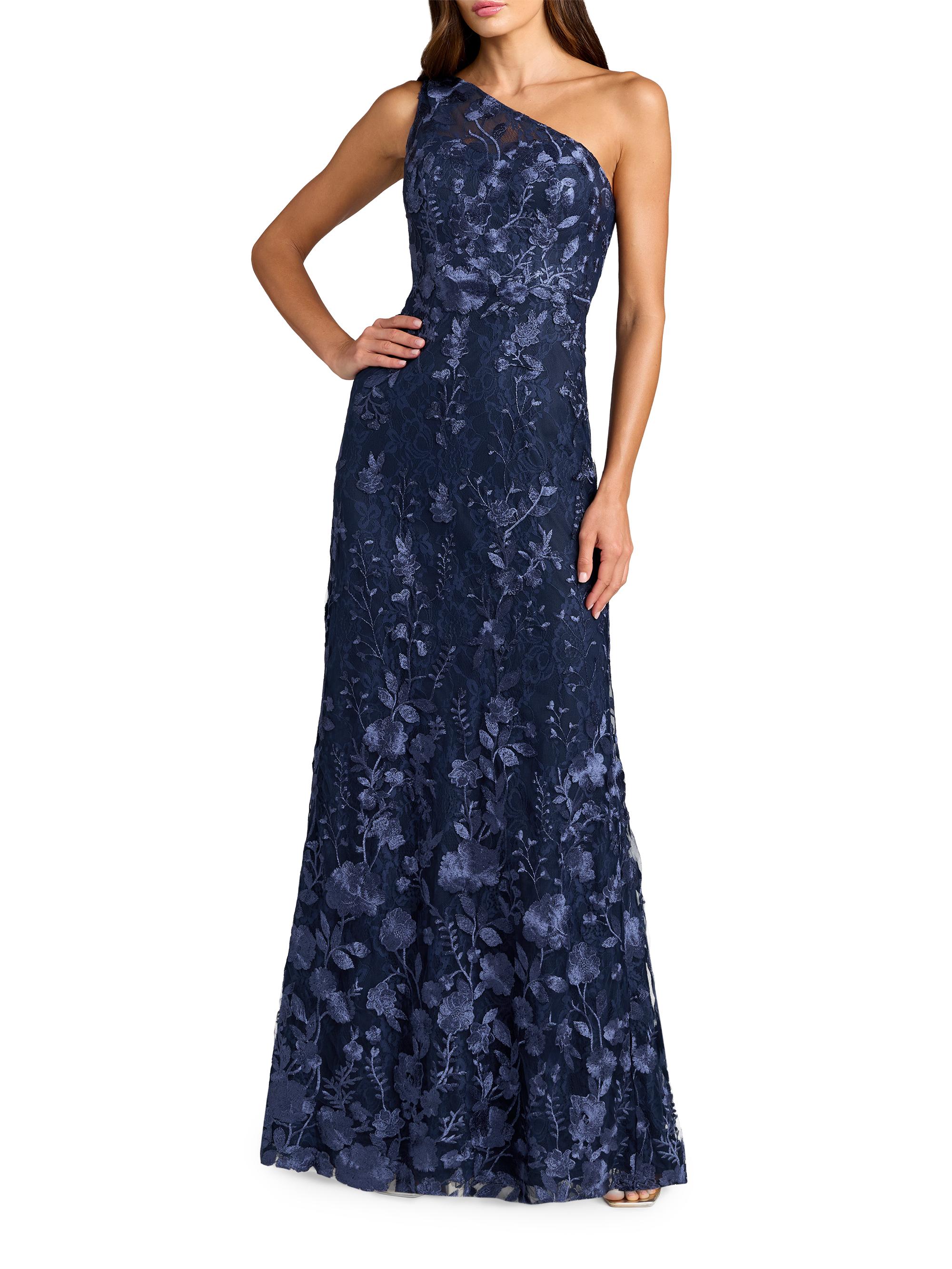 One-Shoulder Floral Embroidered Gown