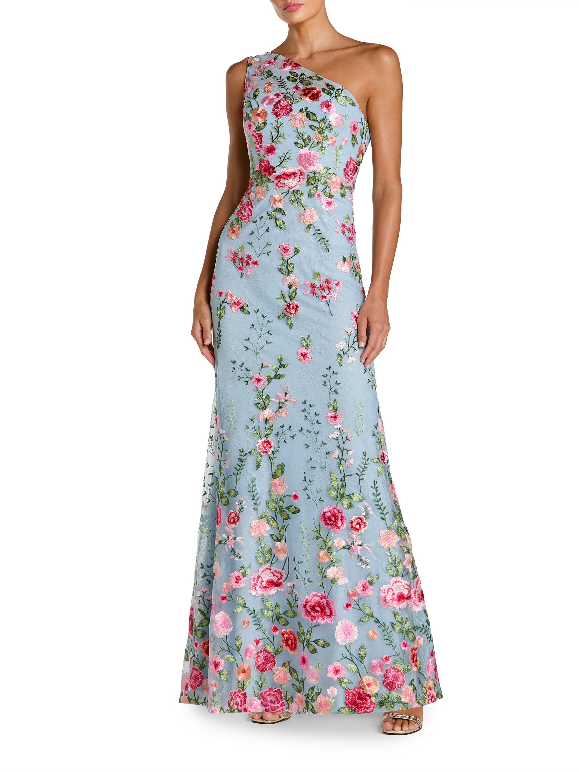 Mac Duggal Women's One-Shoulder Floral Embroidered Gown - Powder Blue Multi