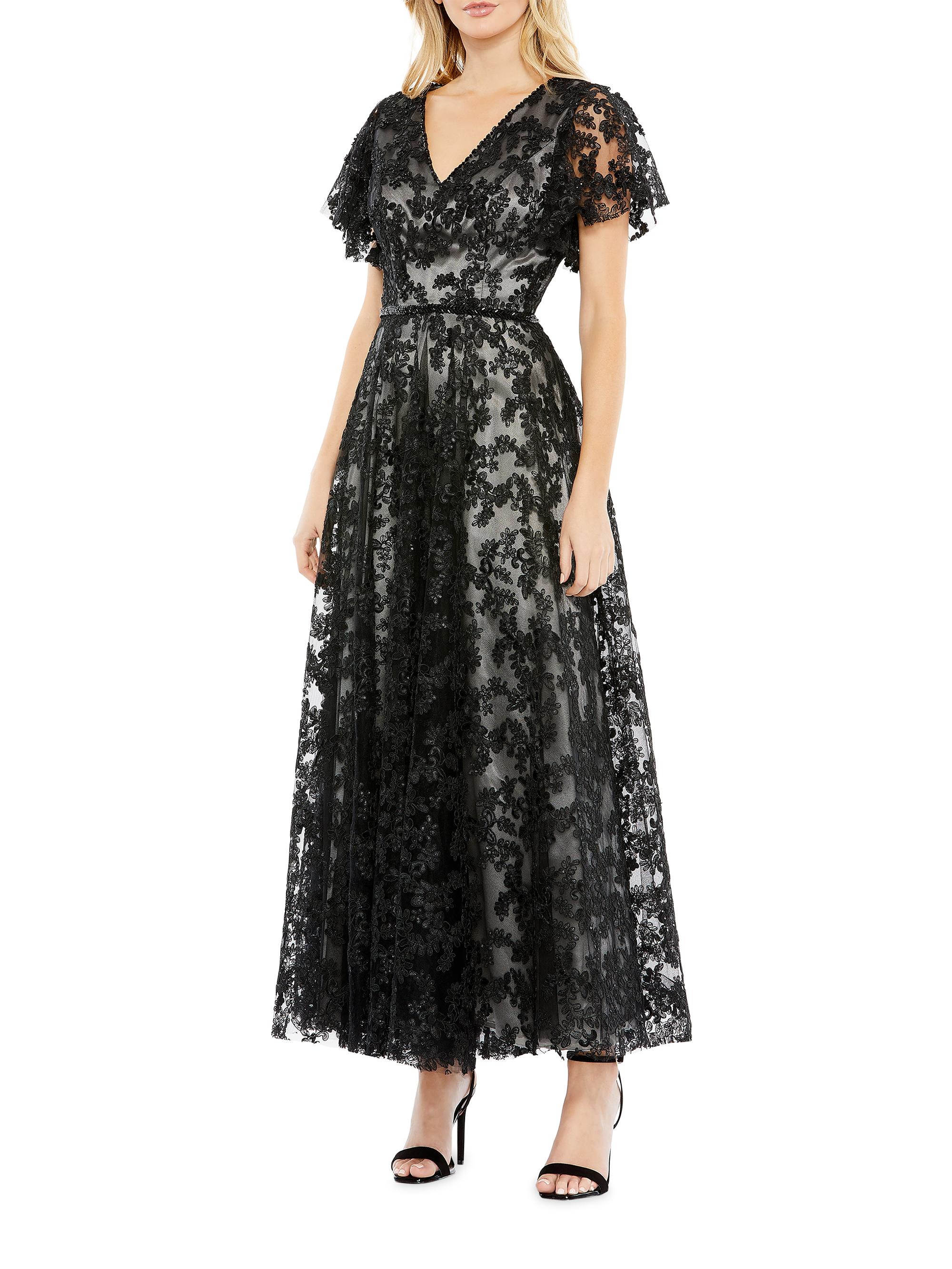Mac Duggal Women's Floral Lace Fit & Flare Dress - Black