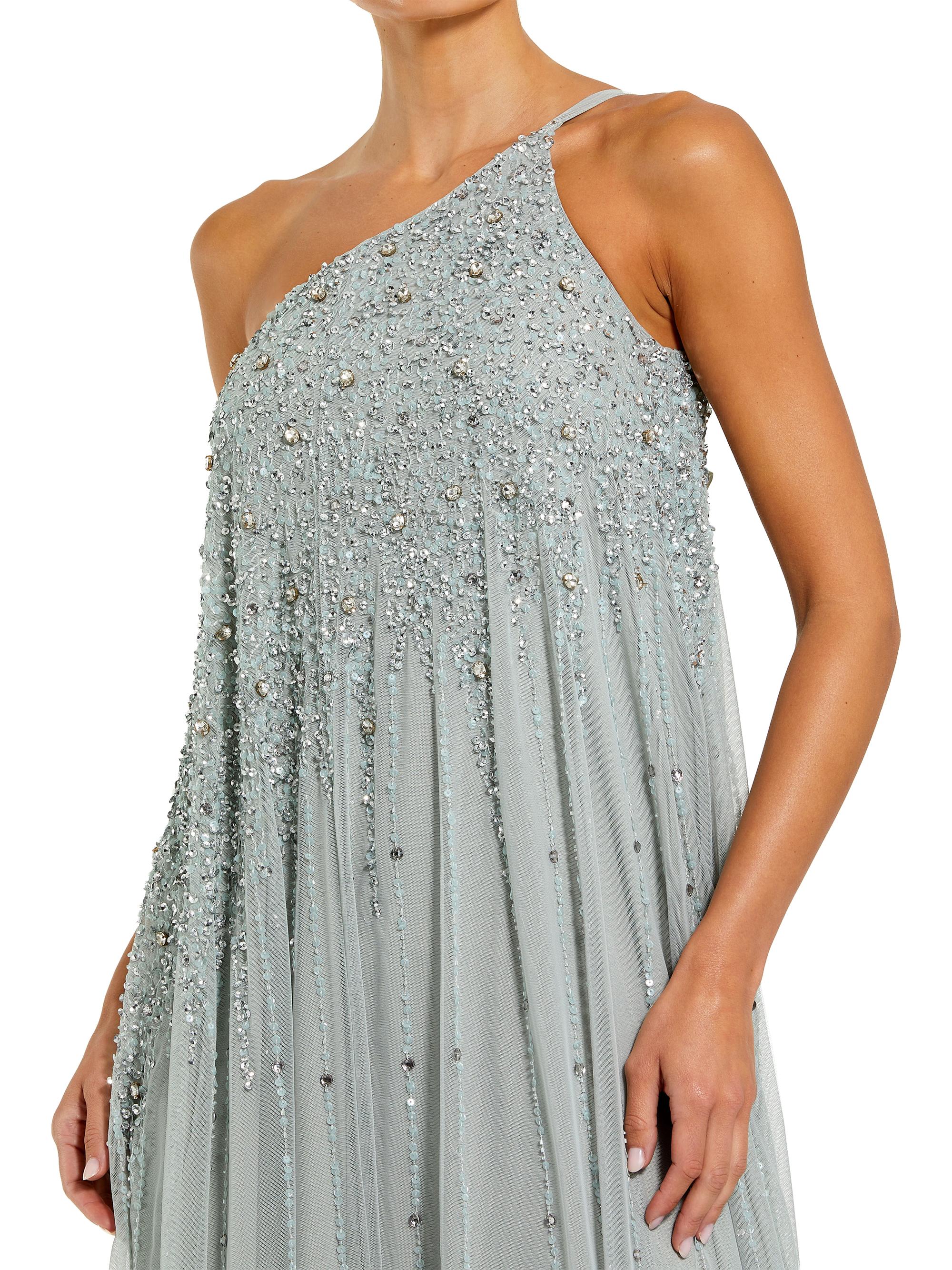 Mac Duggal - Green One Shoulder Embellished Trapeze A Line Gown - US 14
