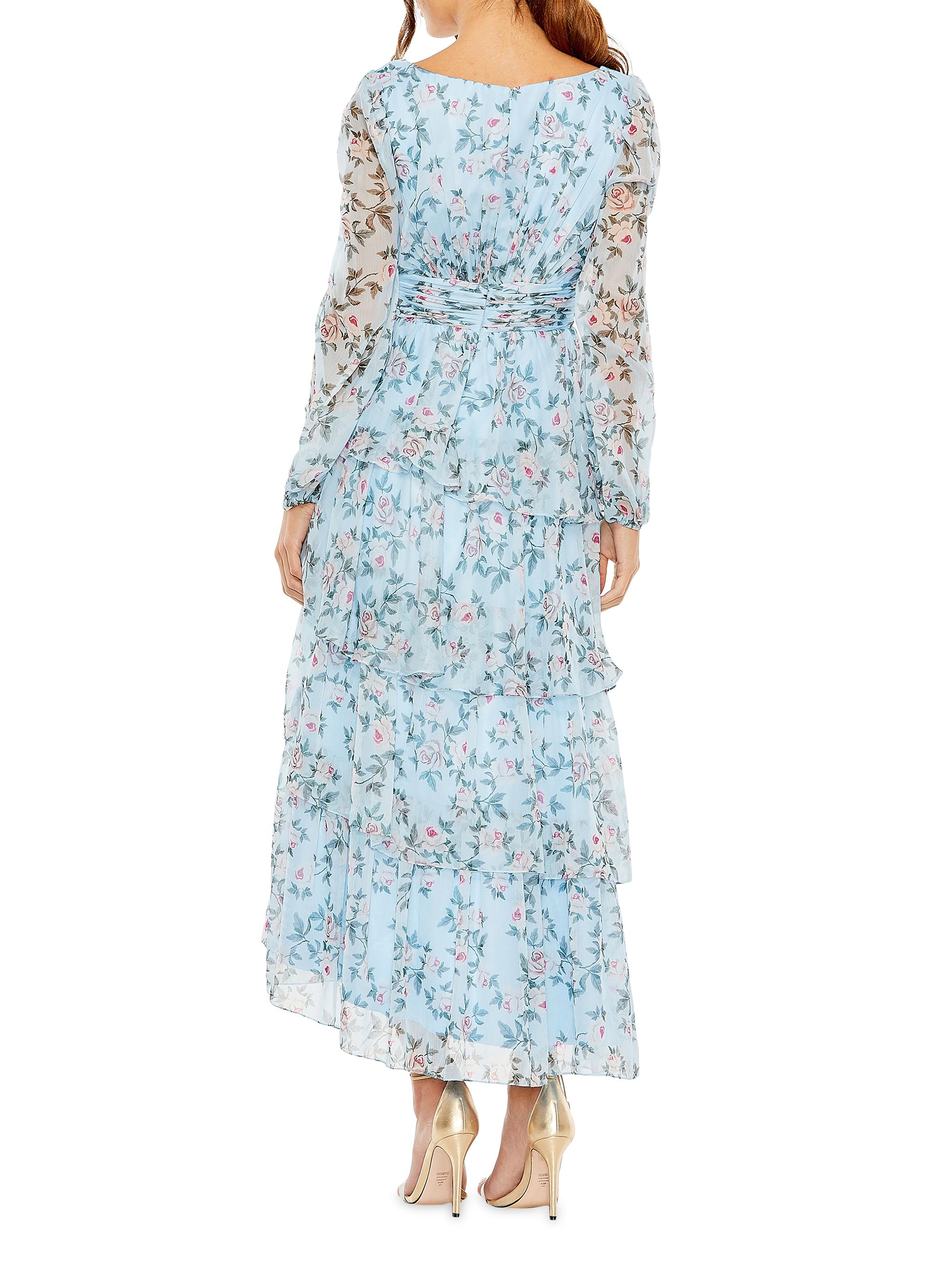 white christmas dresses Green Puff Sleeve Floral Chiffon Gown main image 1