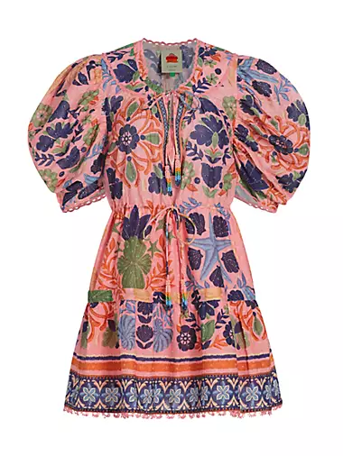 Farm Rio Tapestry Garden V-Neck Belted Mini Dress