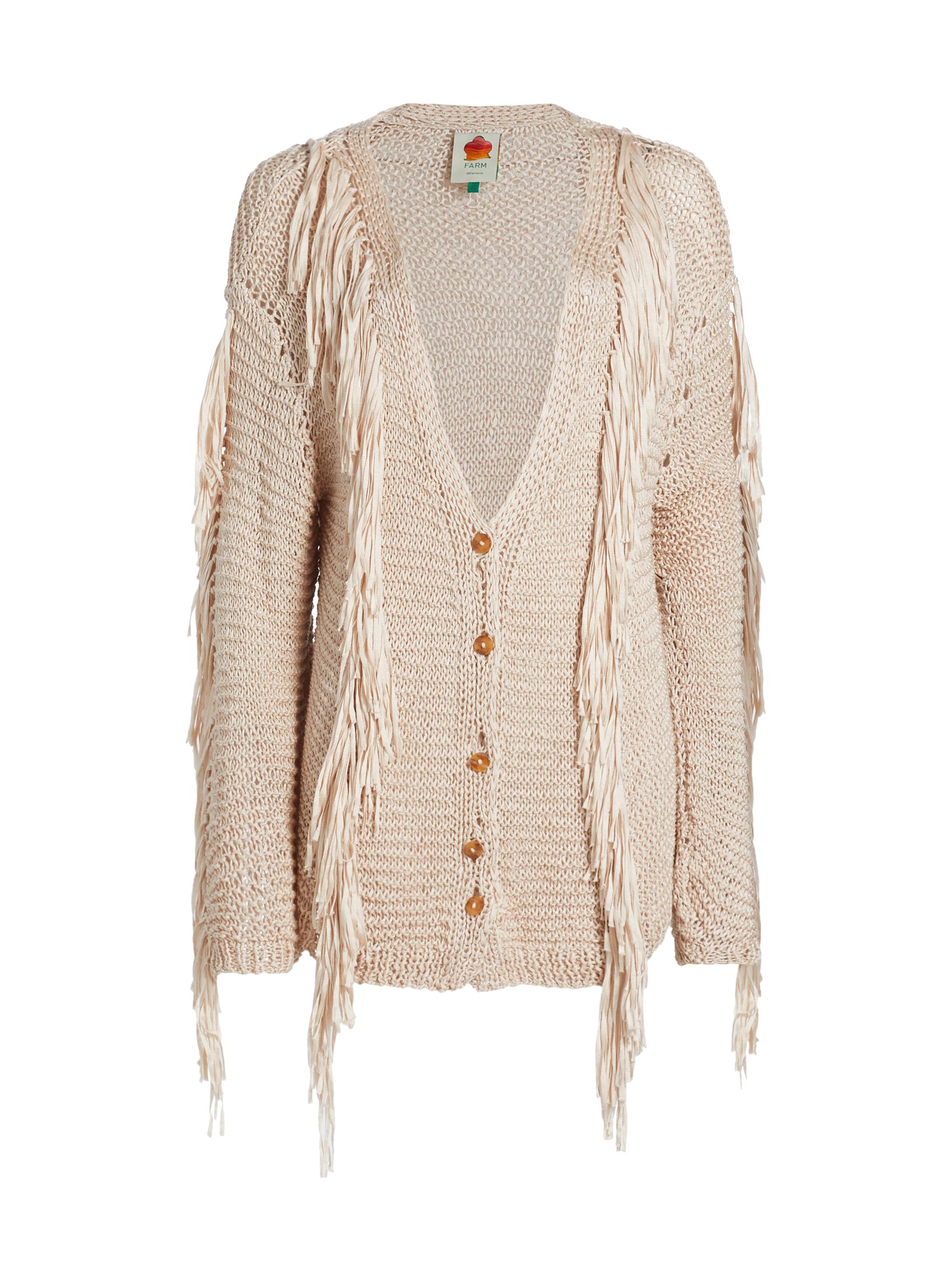 Farm Rio Sand Striped Fringe Cardigan | Saks Fifth Avenue