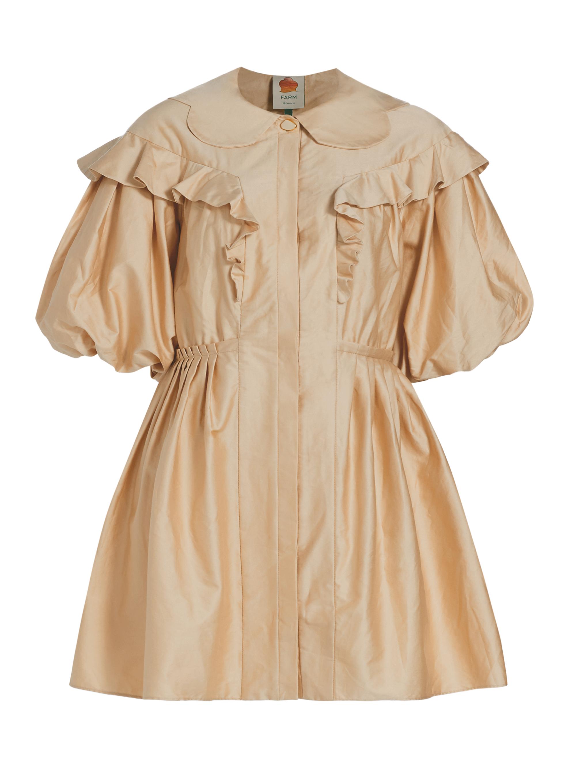 Farm Rio Women's Ruffle Puff-Sleeve Minidress - Beige