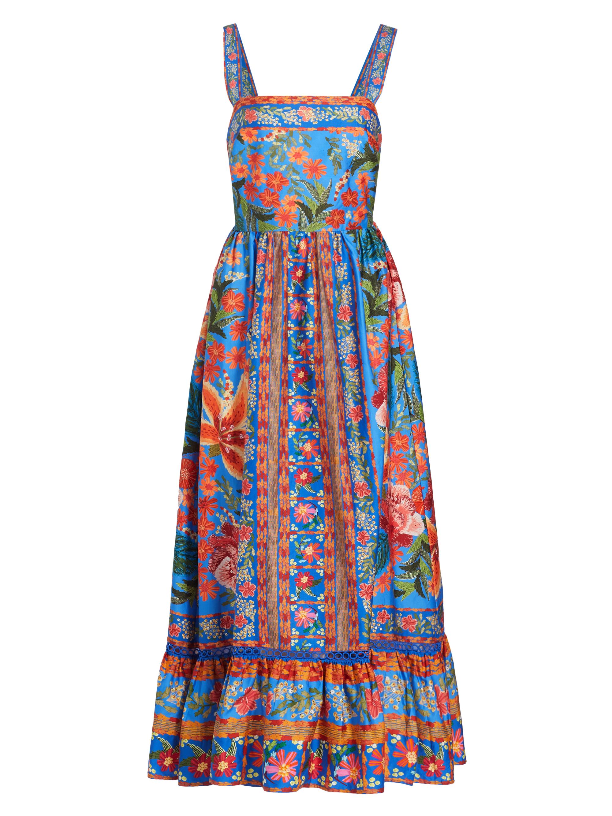 Farm Rio Women's Stitched Garden Tiered Maxi Dress - Stiched Garden Blue
