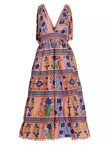 Seashell Tapestry Tiered Midi-Dress