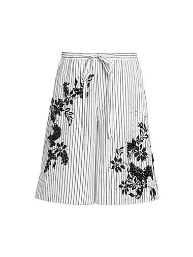 Striped Embellished Embroidered Shorts