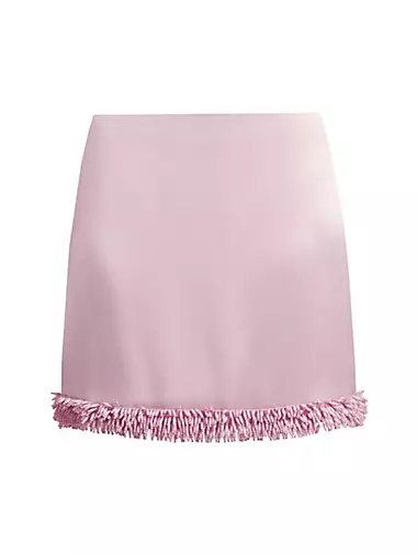 Doris Beaded-Hem Satin Miniskirt