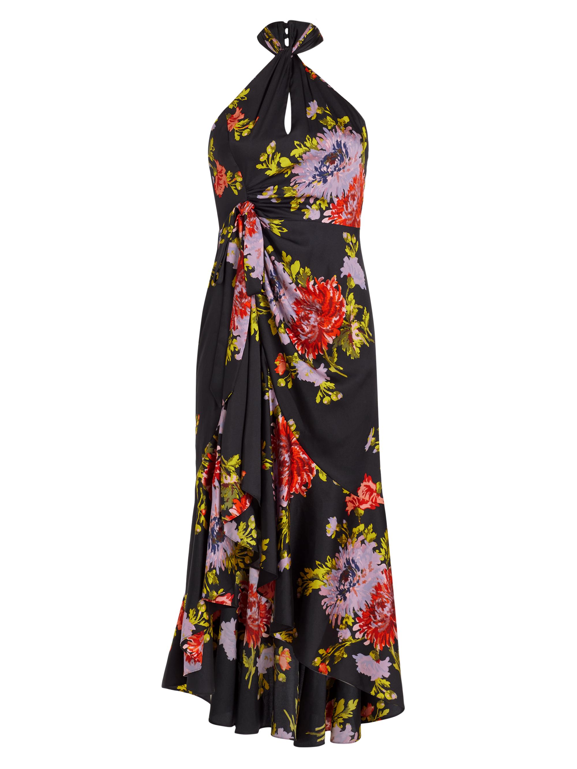 CINQ A SEPT Women's Josie Floral High-Low Halterneck Dress - Black Multi