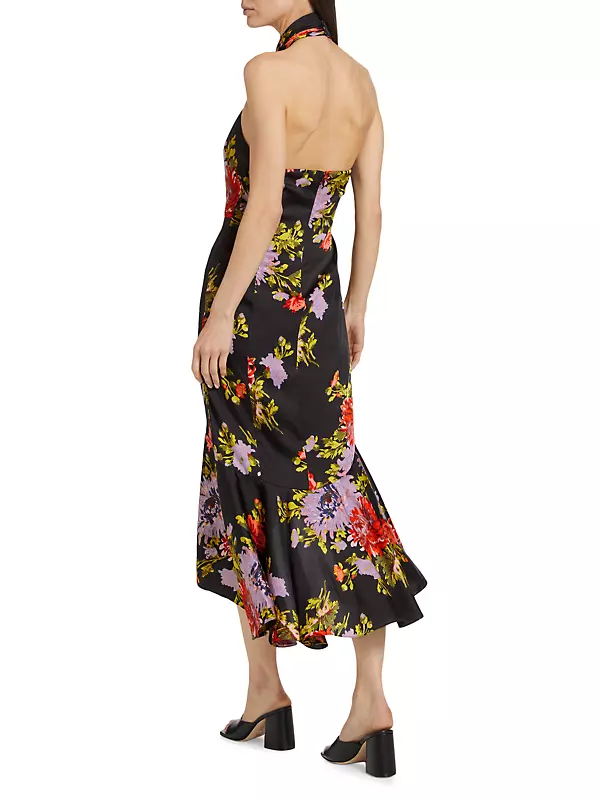 Buy Blue Floral Halter Neck Dress by Designer JODI Online at